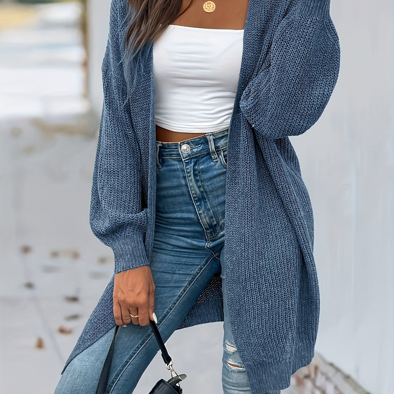 Vintage Cardigan mit offener Vorderseite Lssiger Langarmstrickmantel Damen - Snatch
