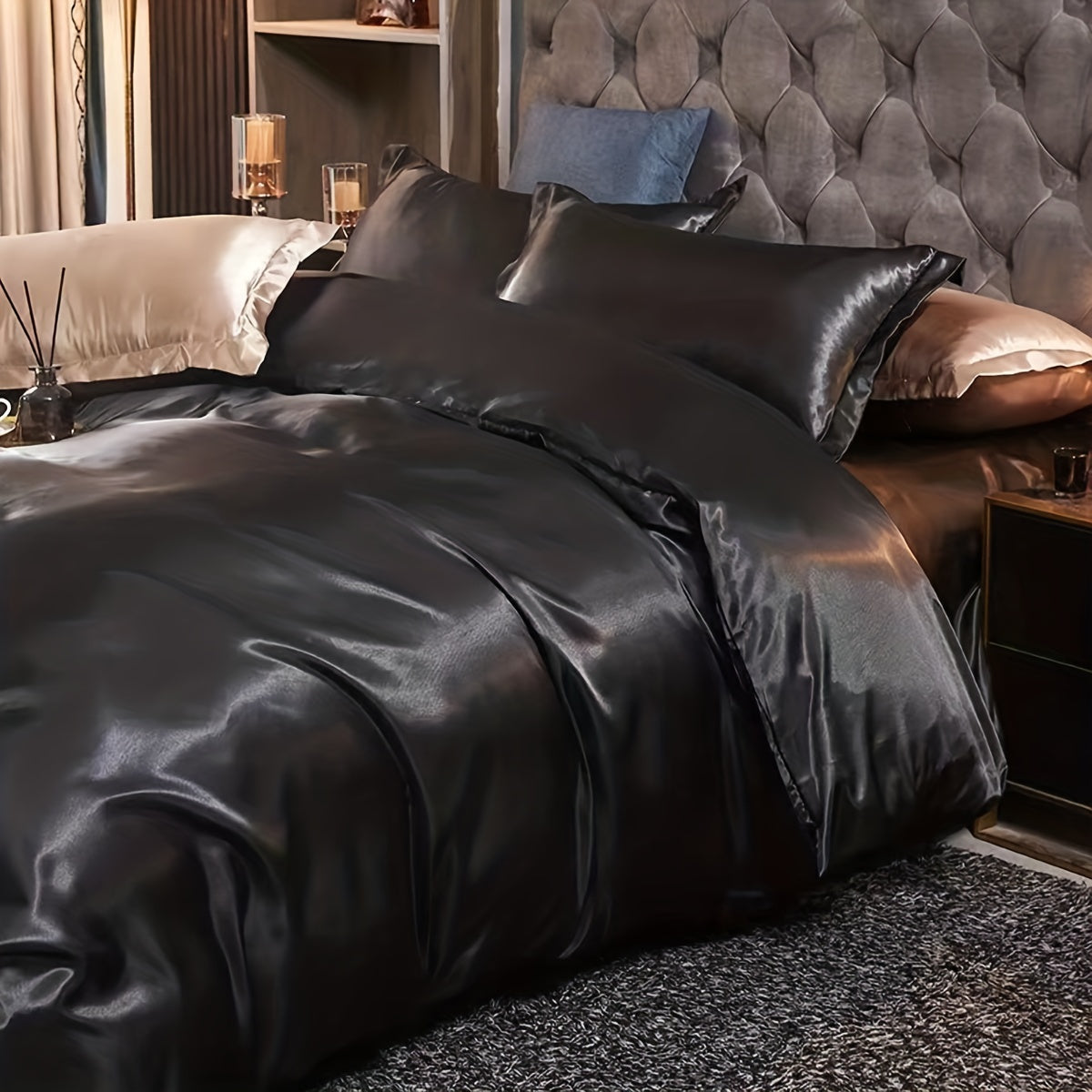 Luxuriöses Satin-Bettwäsche-Set, weich und atmungsaktiv, für Schlaf- und Gästezimmer-Dekor - Snatch