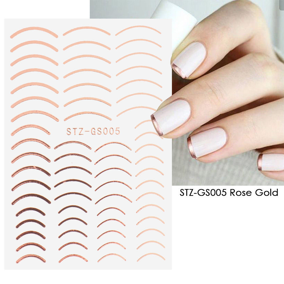 Roségoldene 3D Nagelsticker: Einfache Linien, Metallstreifen, Buchstaben - Snatch