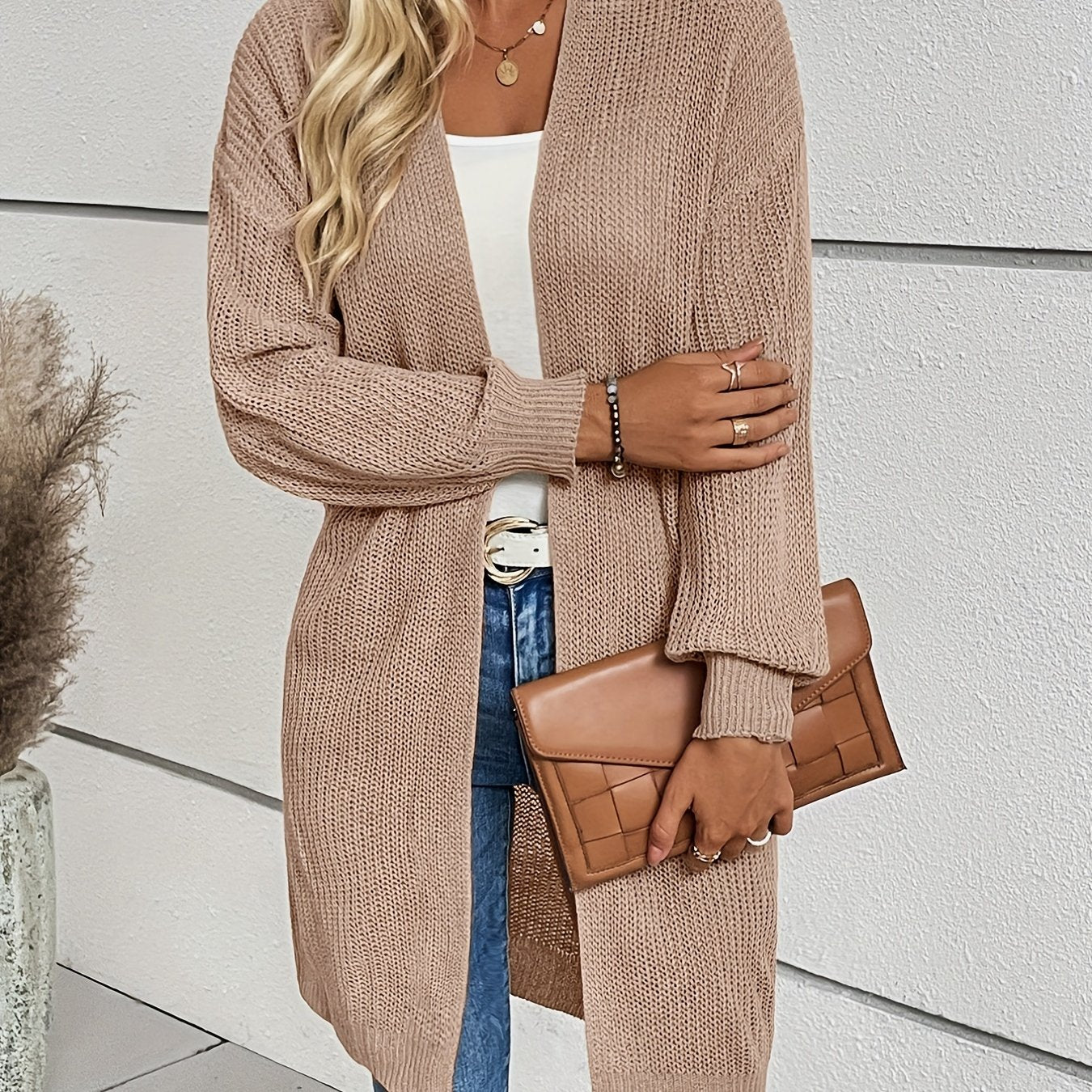 Vintage Cardigan mit offener Vorderseite Lssiger Langarmstrickmantel Damen - Snatch