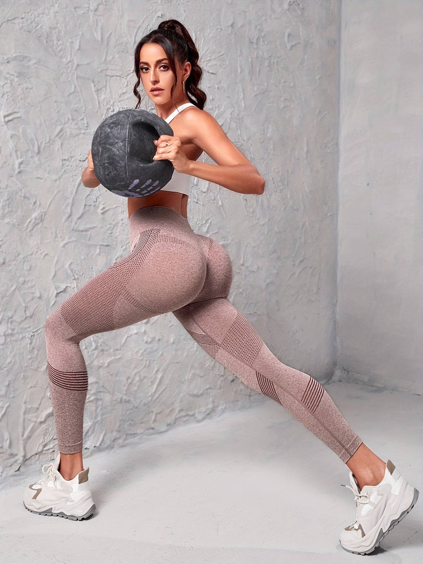 Einfarbig Gestreifte Sehr dehnbare Yoga-Leggings