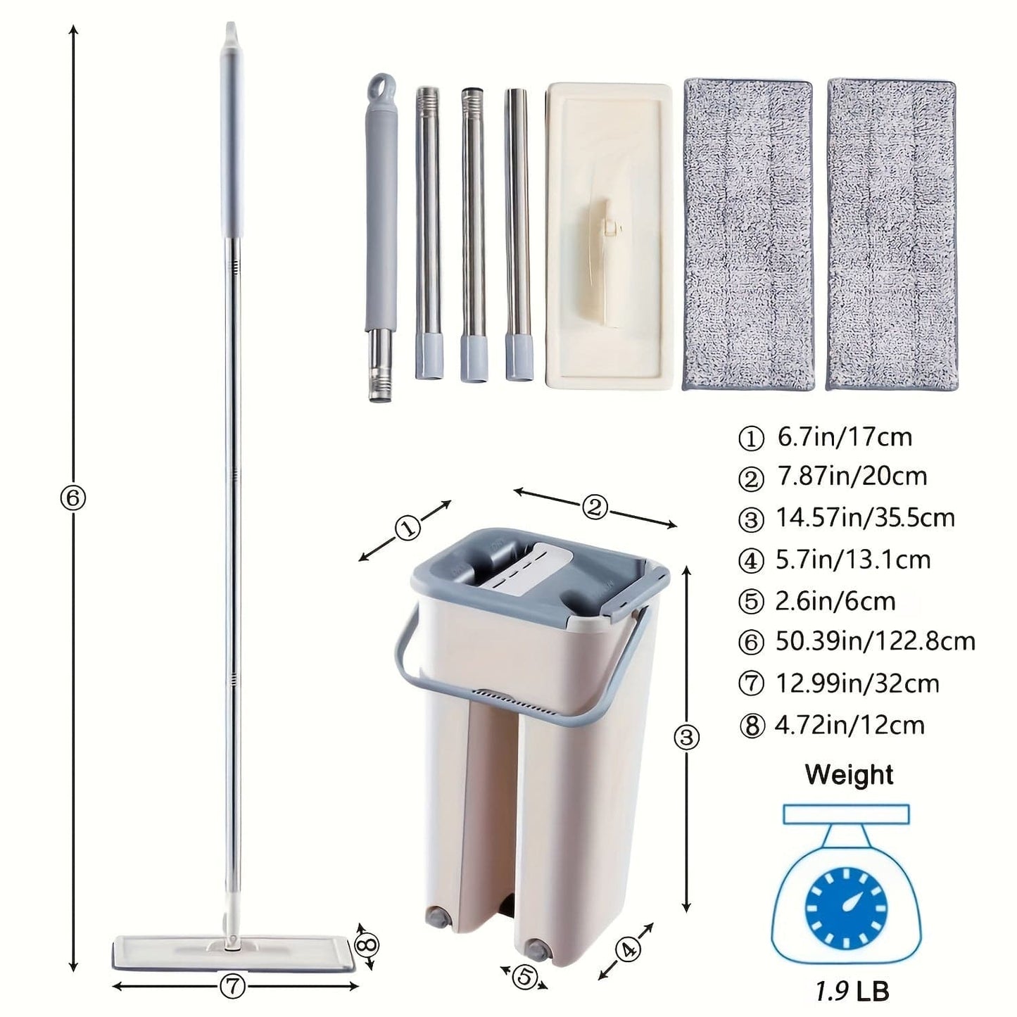 Flaches Bodenwischer-Eimer-Set Mit 2 Mikrofaser-Wischpads