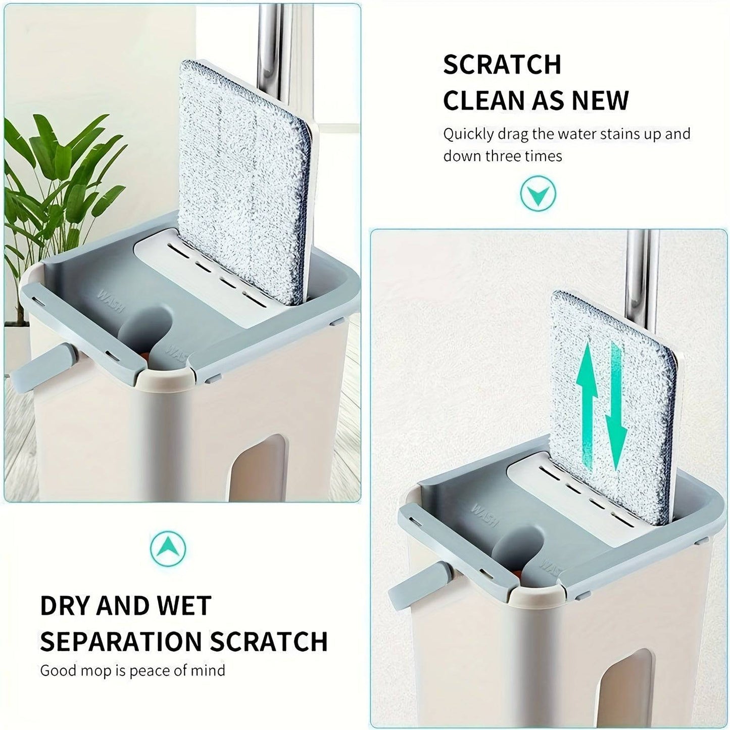 Flaches Bodenwischer-Eimer-Set Mit 2 Mikrofaser-Wischpads
