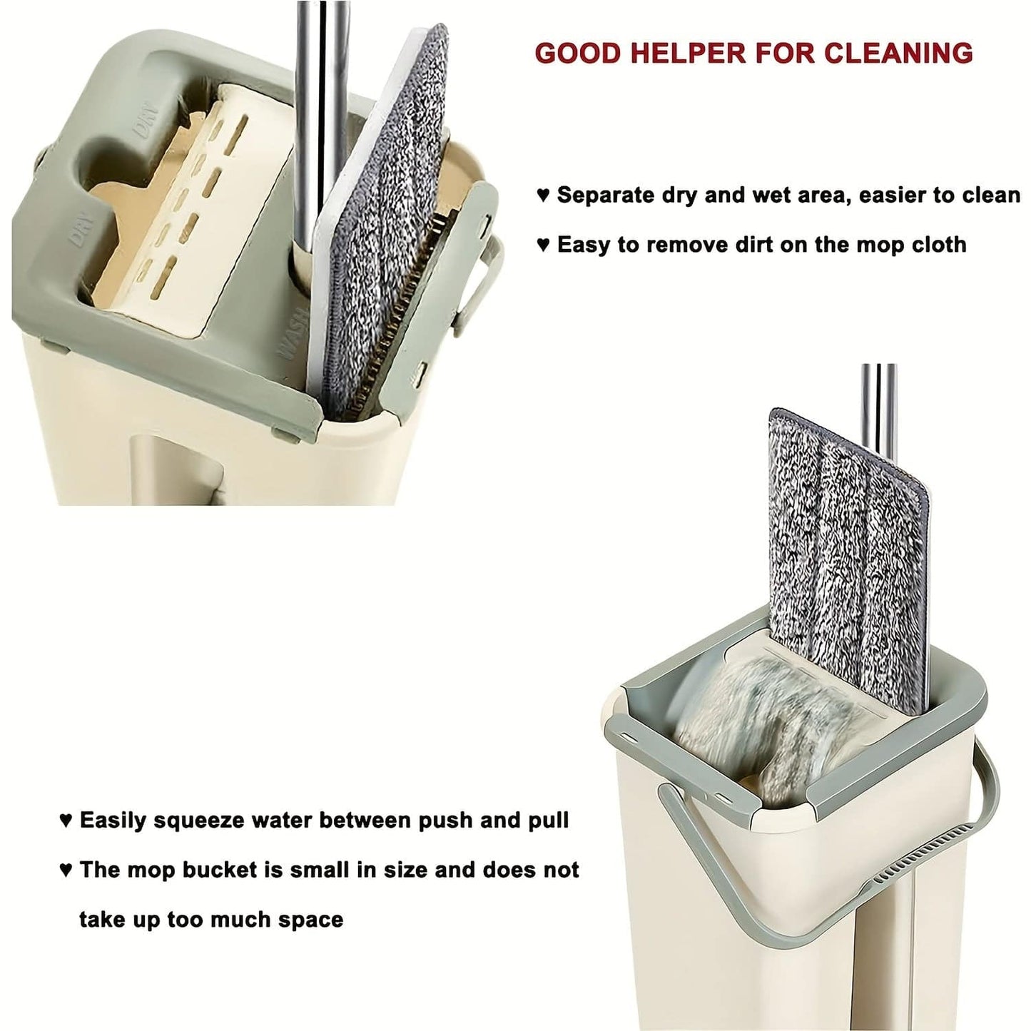 Flaches Bodenwischer-Eimer-Set Mit 2 Mikrofaser-Wischpads