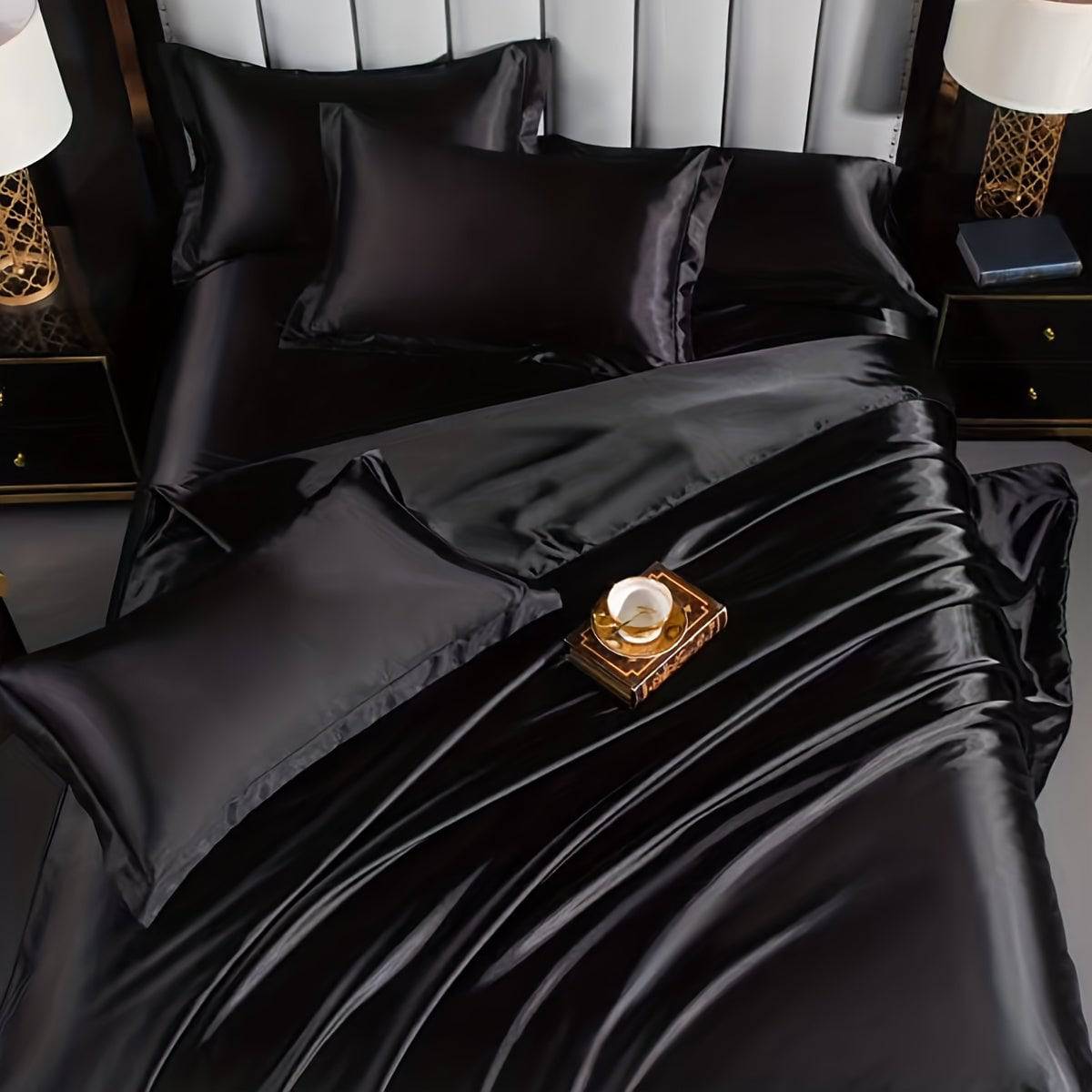Luxuriöses Satin-Bettwäsche-Set, weich und atmungsaktiv, für Schlaf- und Gästezimmer-Dekor