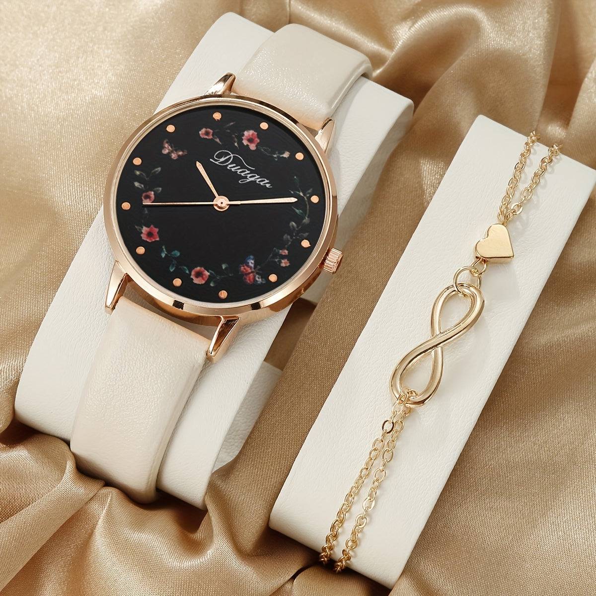 Blumen-Quarzuhr für stylishe Damen - inkl. Armband!
