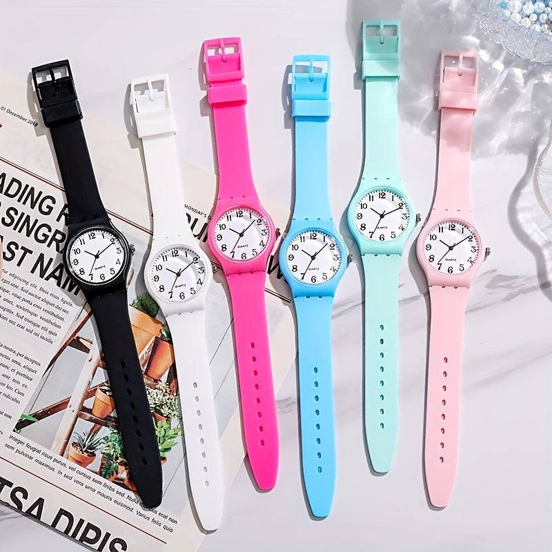 Bonbonfarbene Quarzuhr für Damen, Teenager und Mädchen - Lässiger Silikon-Armbanduhr (Studenten)