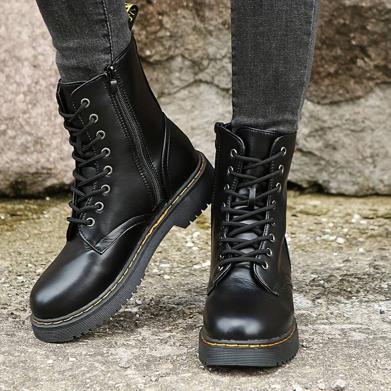 Rutschfeste Plattform-Stiefeletten mit seitlichem Reißverschluss, mittelhoher Wade
