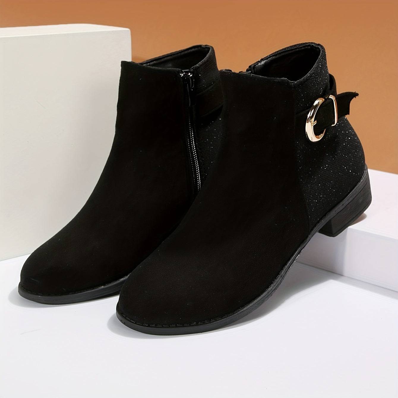 Damen-Stiefel mit Glitzer-Pailletten-Dekor und klobigem Absatz