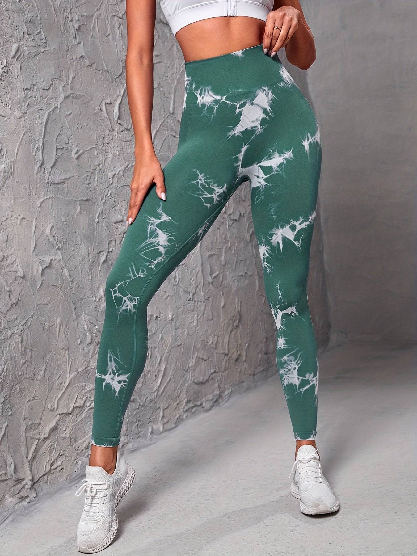 Nahtlose Tie-Dye-Schlankheits-High-Waist Leggings mit Rüschen.