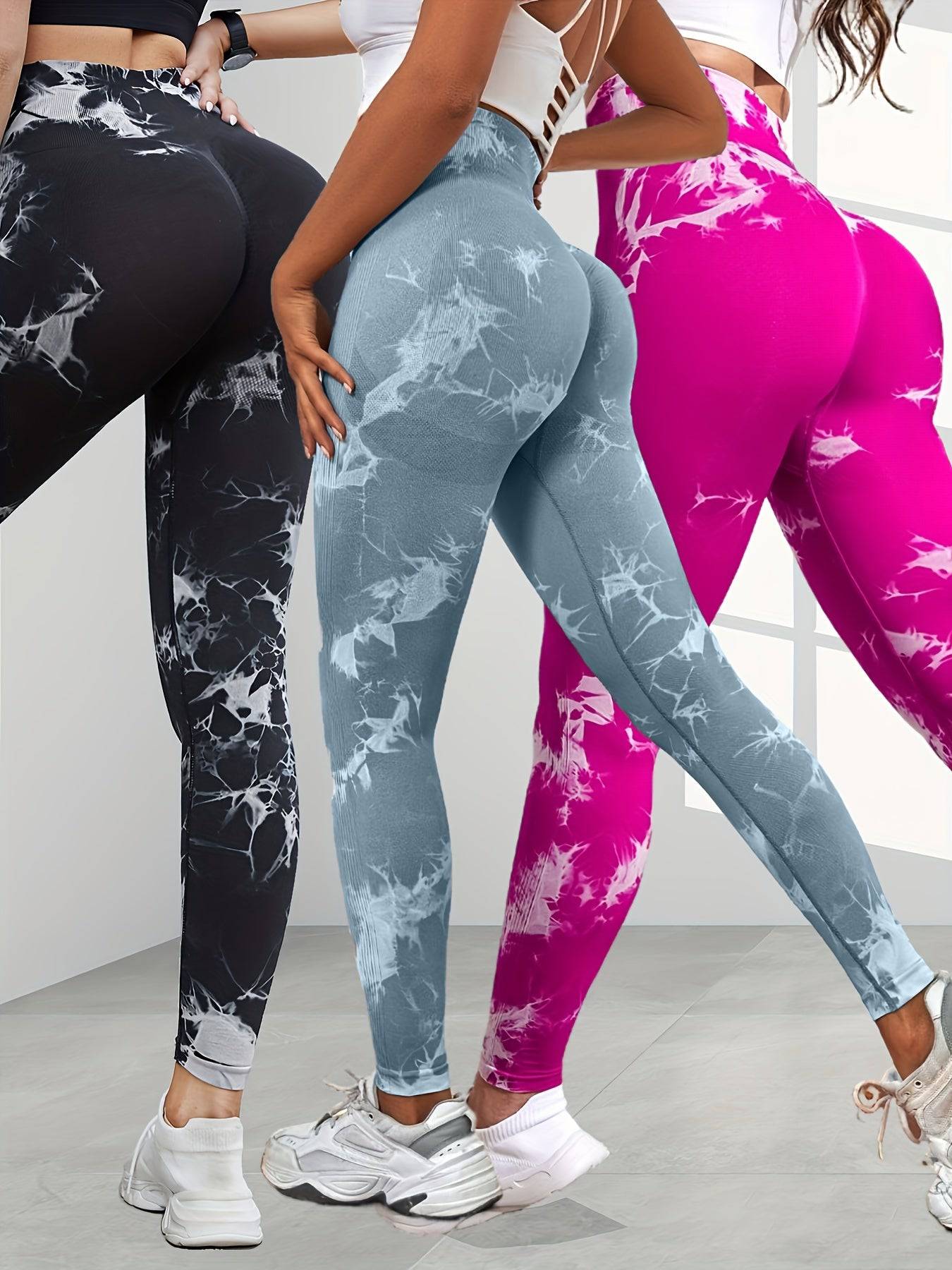 Nahtlose Tie-Dye-Schlankheits-High-Waist Leggings mit Rüschen.