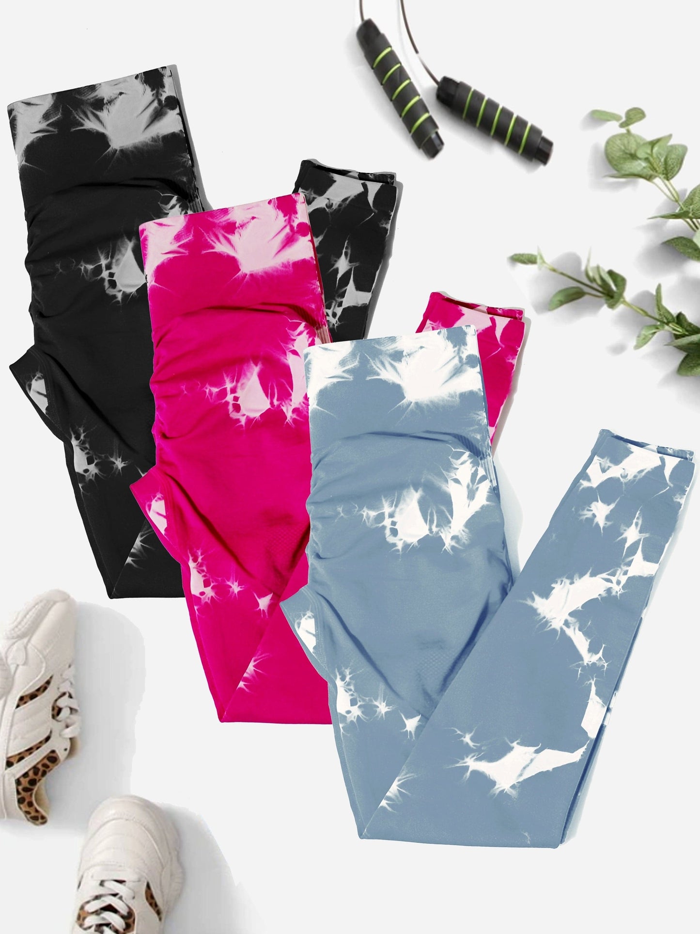 Nahtlose Tie-Dye-Schlankheits-High-Waist Leggings mit Rüschen.