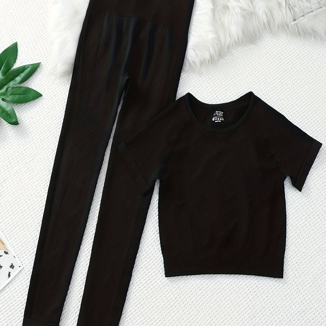 Nahtloses Yoga-Set: Aktives Kurzarm-T-Shirt & High Waist Laufhose (Damen)