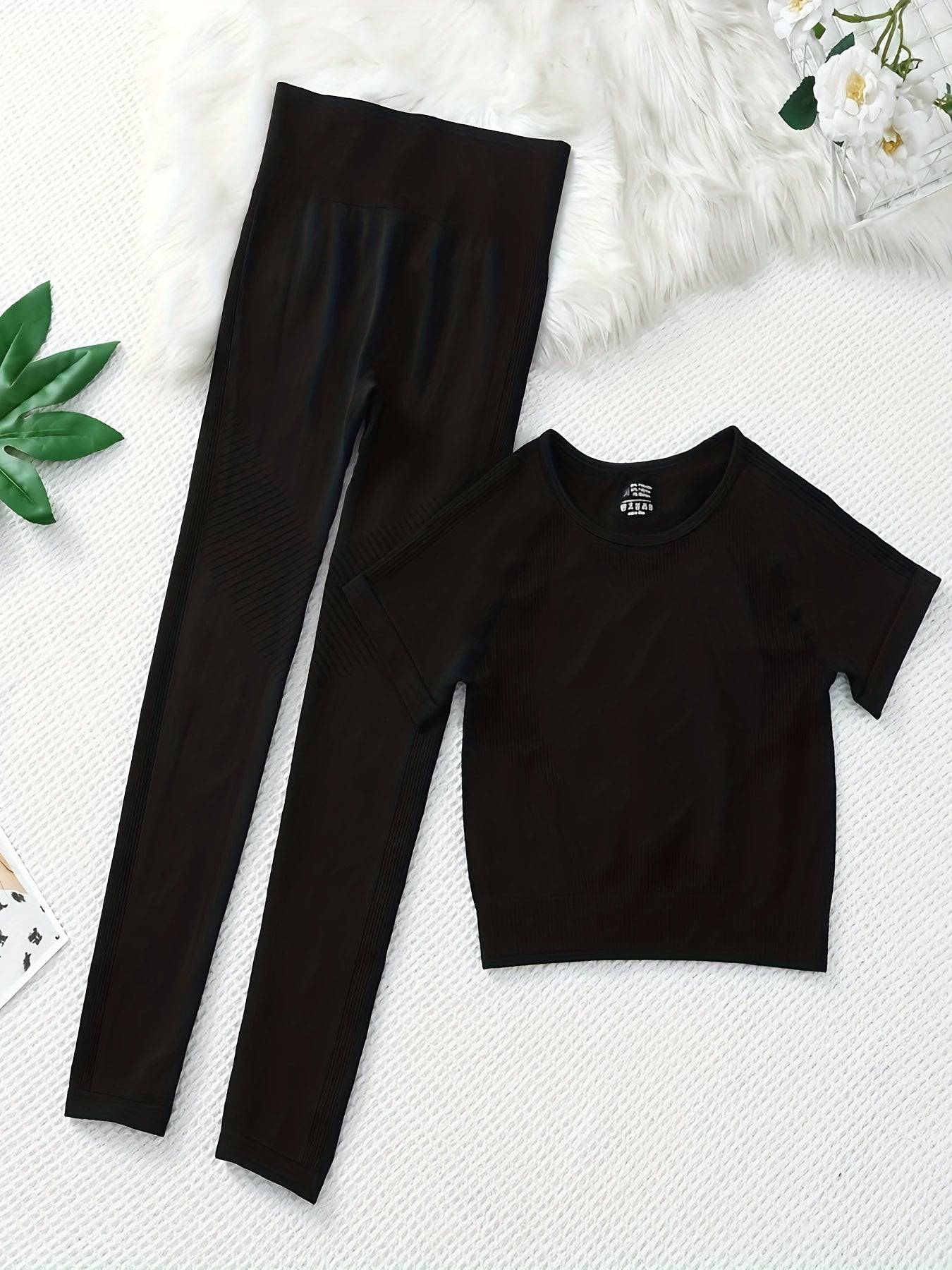 Nahtloses Yoga-Set: Aktives Kurzarm-T-Shirt & High Waist Laufhose (Damen)