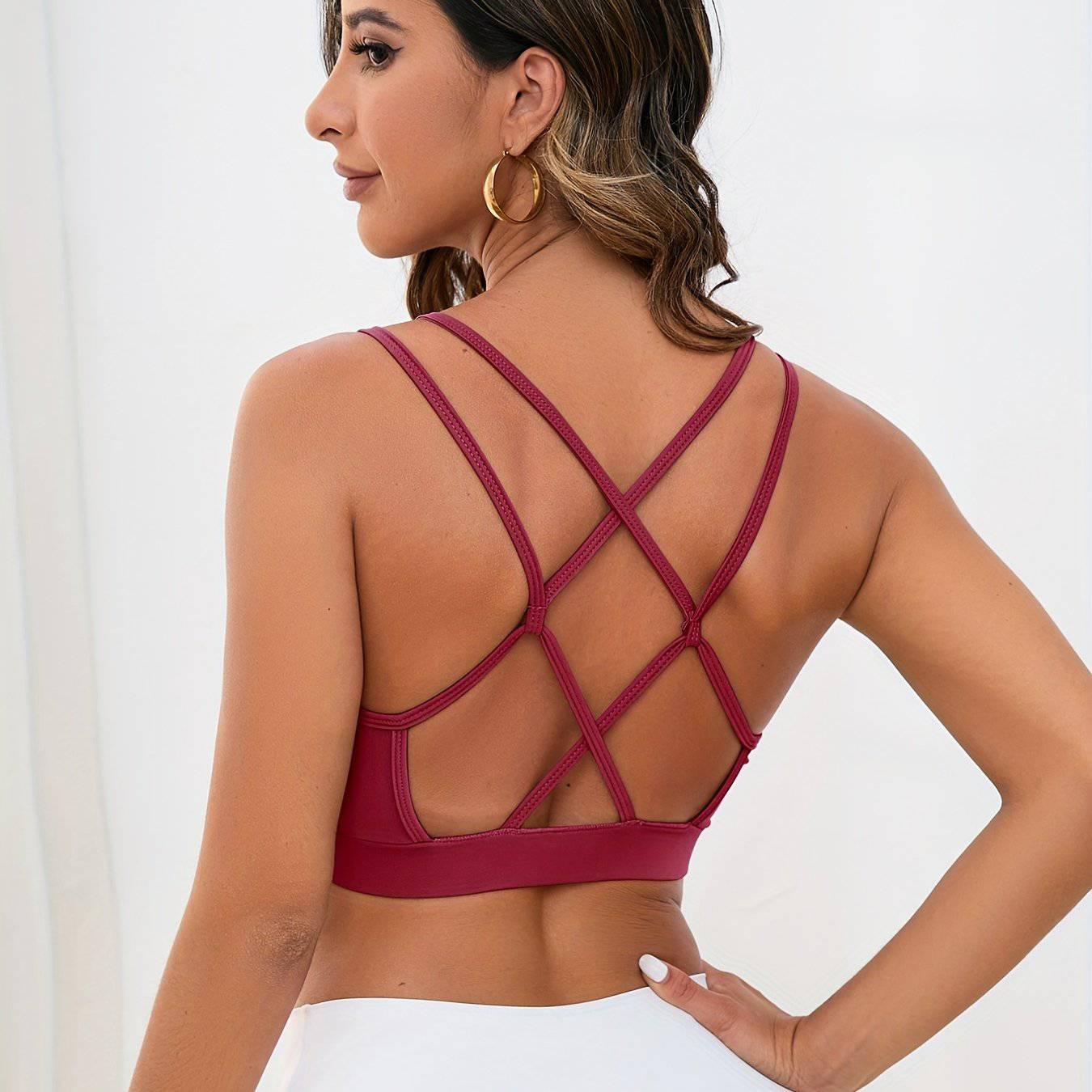 Damen Doppelträger-Sport-BH - Kreuz und Quer, Rückenfrei, Schlankmachend (Sexy Yoga-Fitness-Workout-Tank-Top)