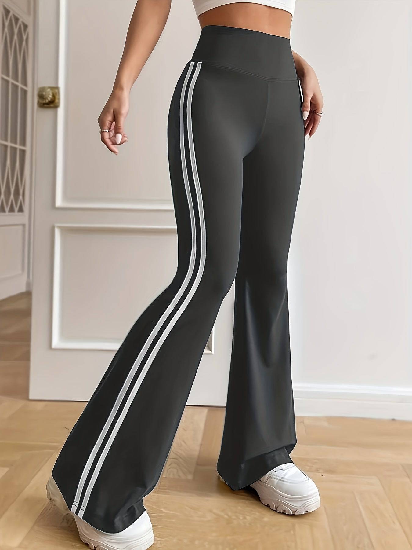 Damen Yoga Hose - Weiß gestreift, hohe Taille, stretch, Bootcut (1 Stück)