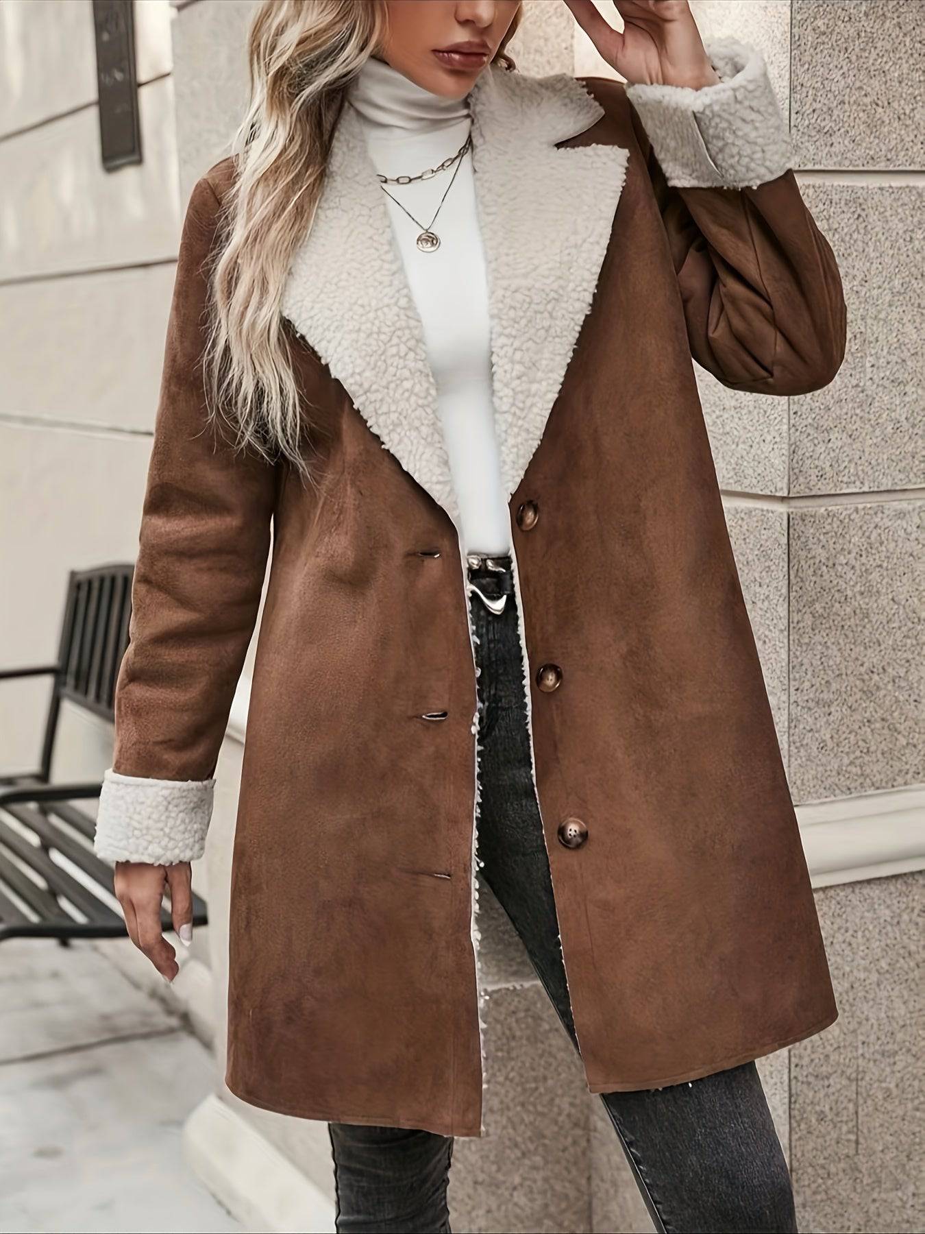 Mantel Mit Wasserfallkragen Und Knopfleiste Vorne, Elegante Langarm-Winteroberbekleidung, Damenbekleidung