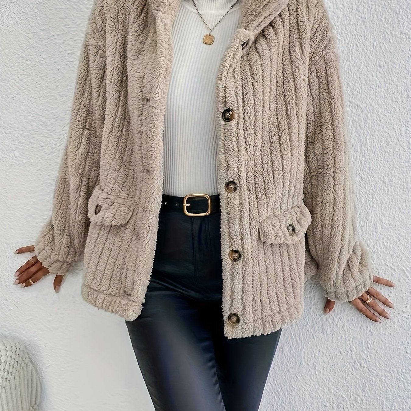 Plüschiger Teddy-Mantel für Herbst & Winter - Damenbekleidung