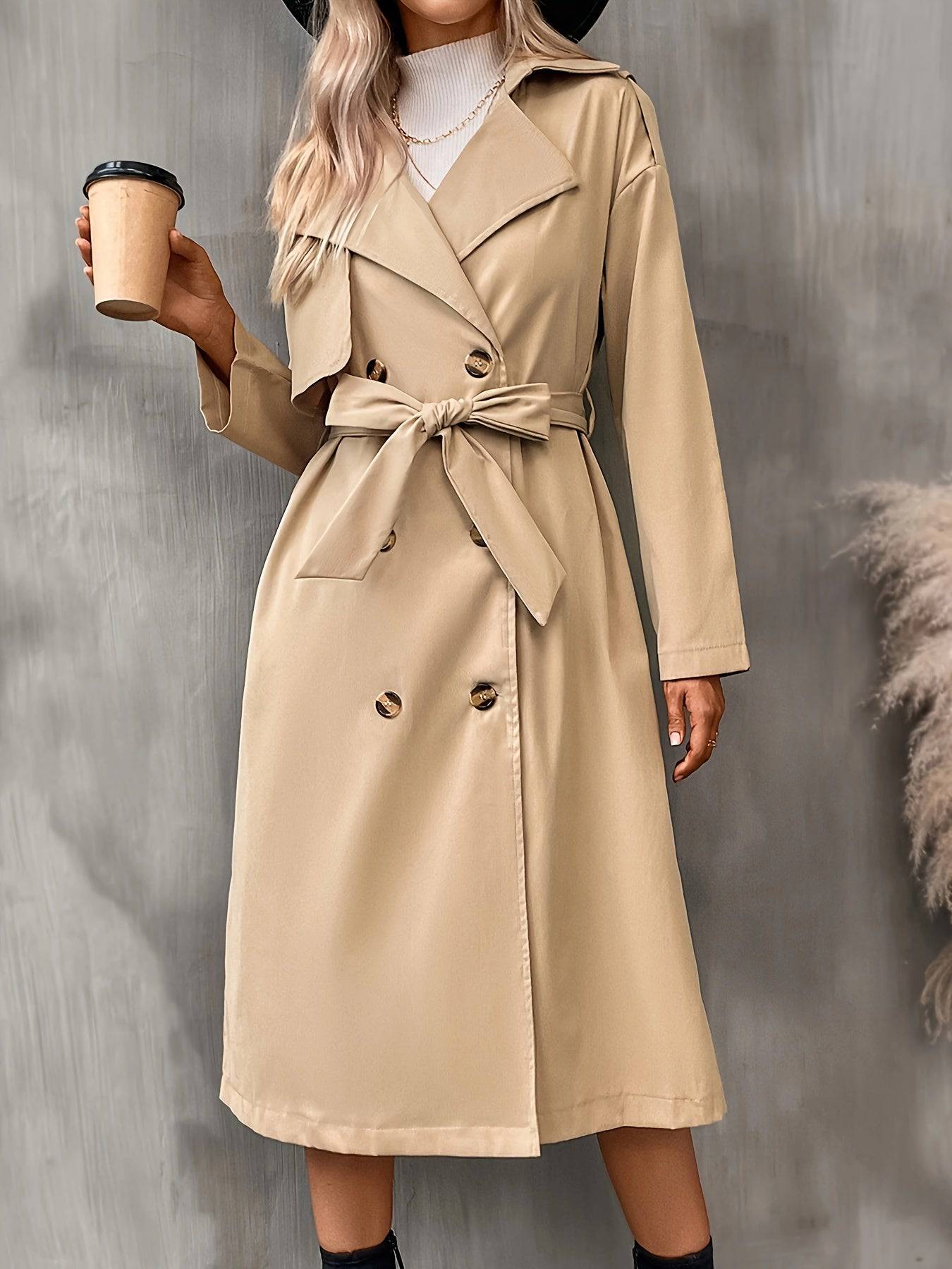 Klassischer Zweireihiger Trenchcoat - Vintage-Style mit Gürtel.