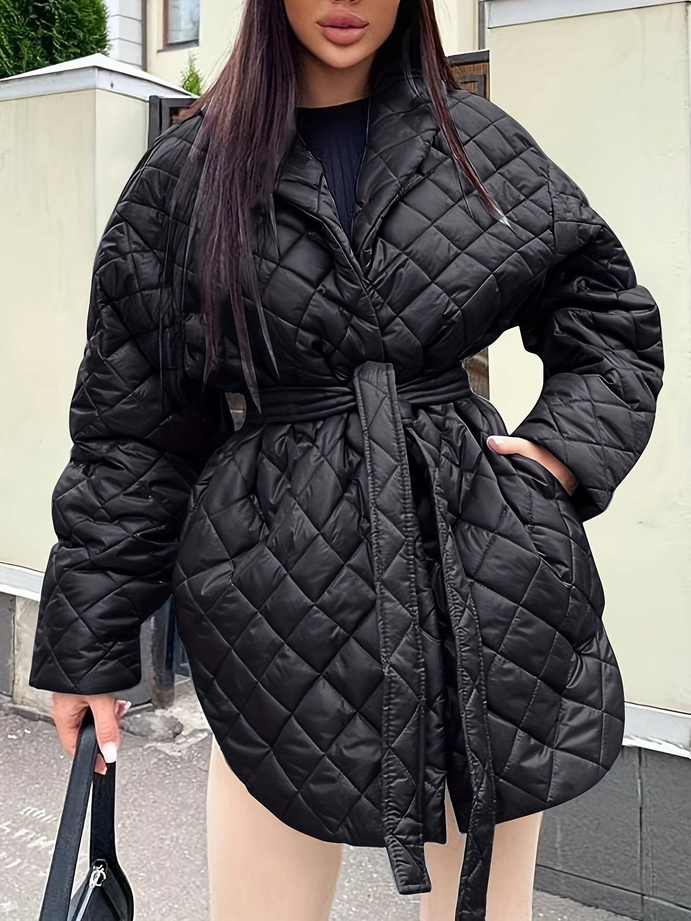 Einfarbiger Argyle-Mantel für Damen - Warme, lässige Winteroberbekleidung.