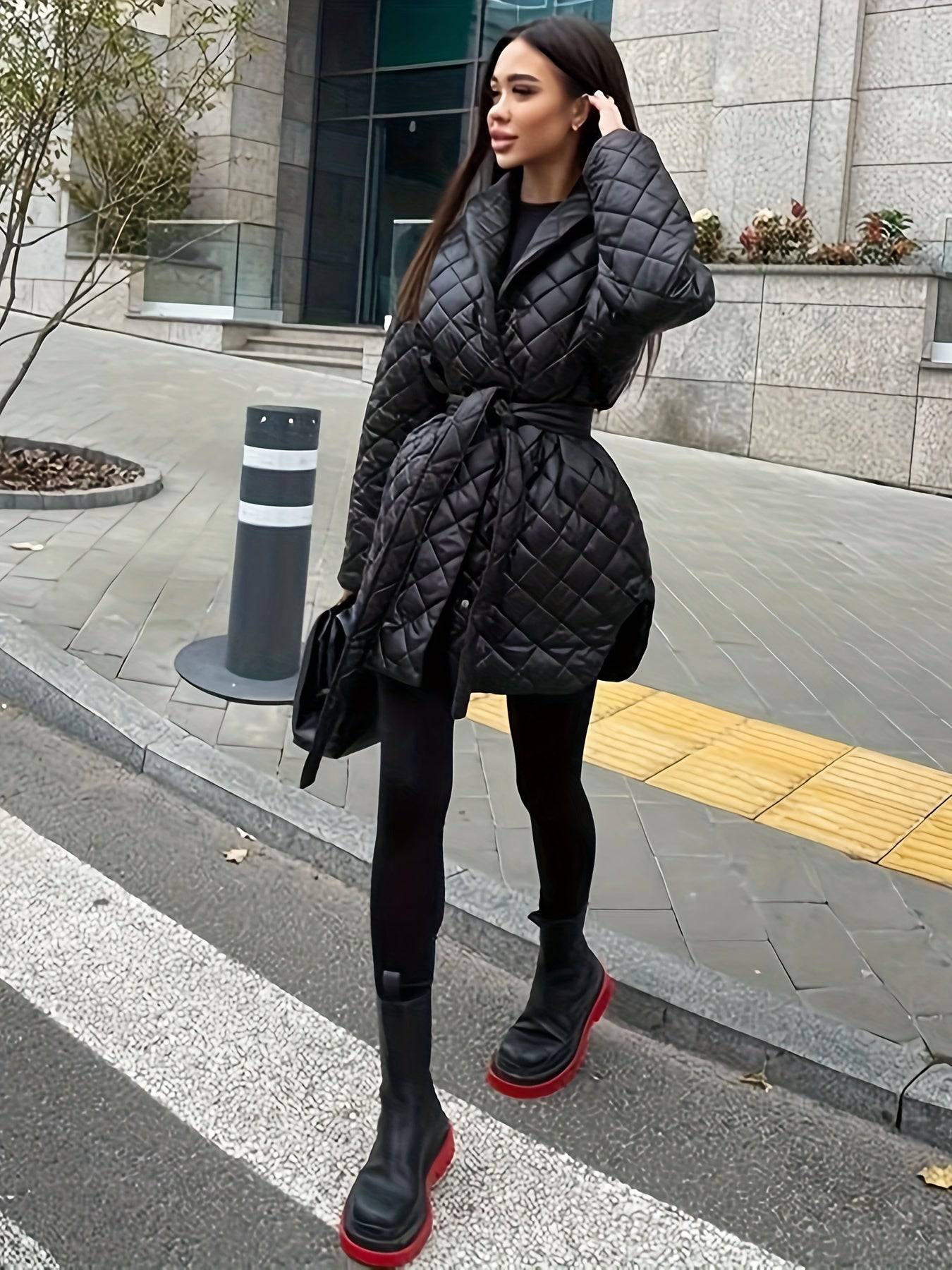 Einfarbiger Argyle-Mantel für Damen - Warme, lässige Winteroberbekleidung.