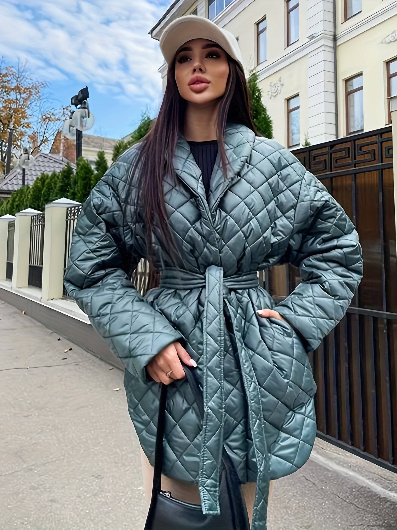 Einfarbiger Argyle-Mantel für Damen - Warme, lässige Winteroberbekleidung.