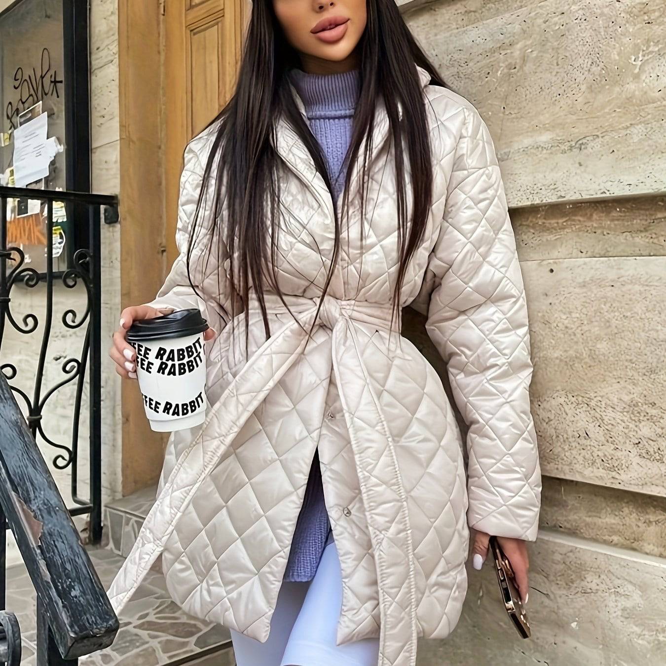 Einfarbiger Argyle-Mantel für Damen - Warme, lässige Winteroberbekleidung.