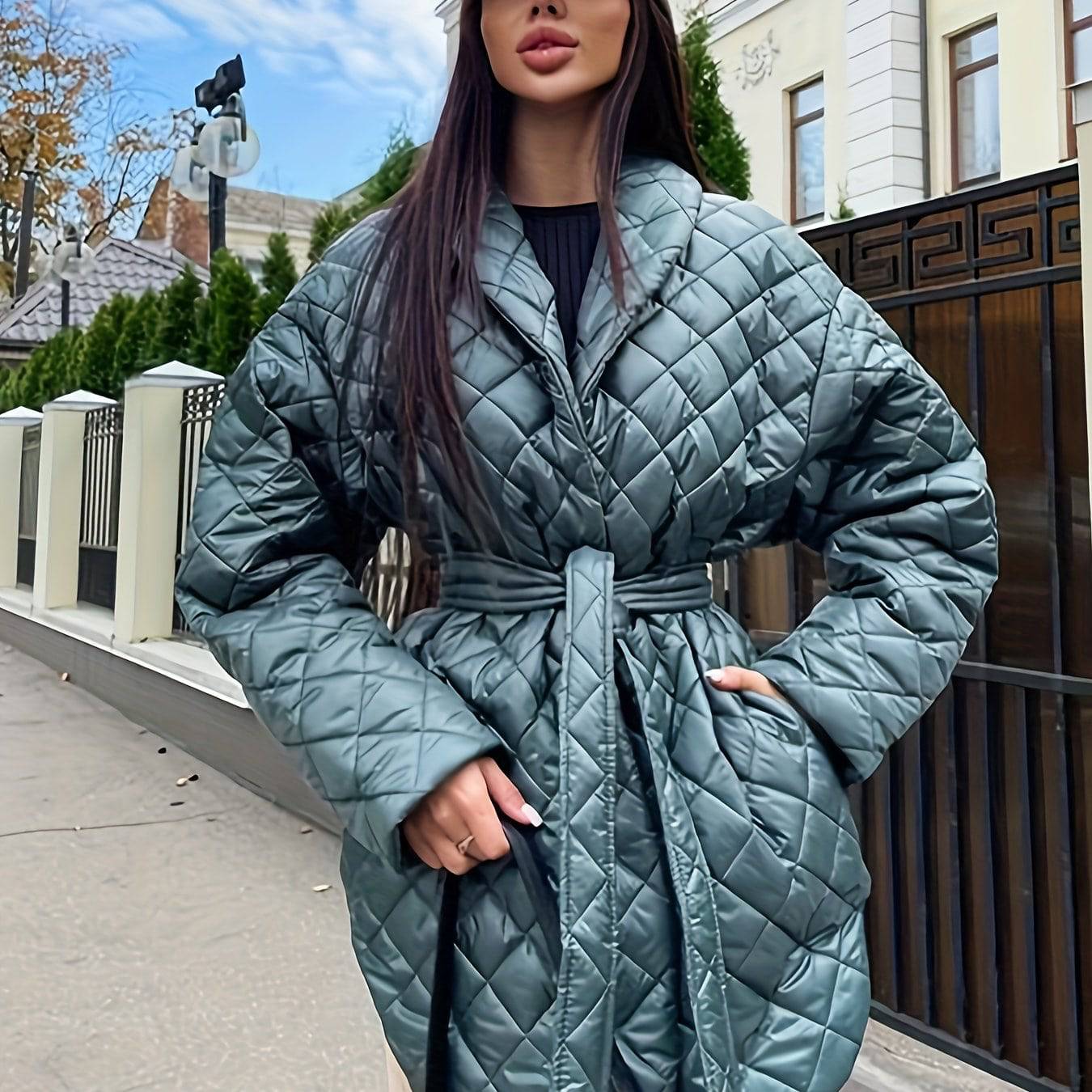Einfarbiger Argyle-Mantel für Damen - Warme, lässige Winteroberbekleidung.