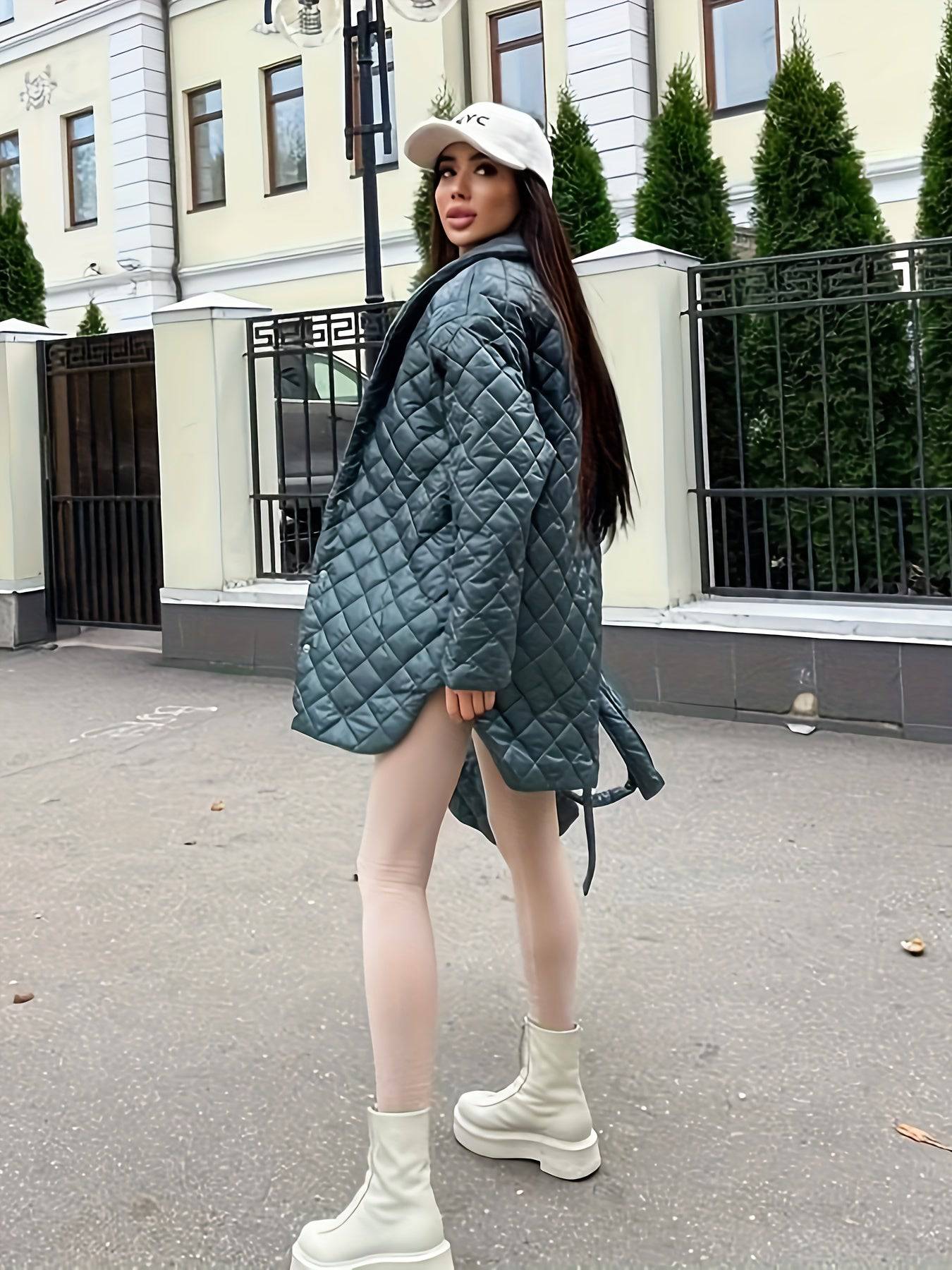 Einfarbiger Argyle-Mantel für Damen - Warme, lässige Winteroberbekleidung.