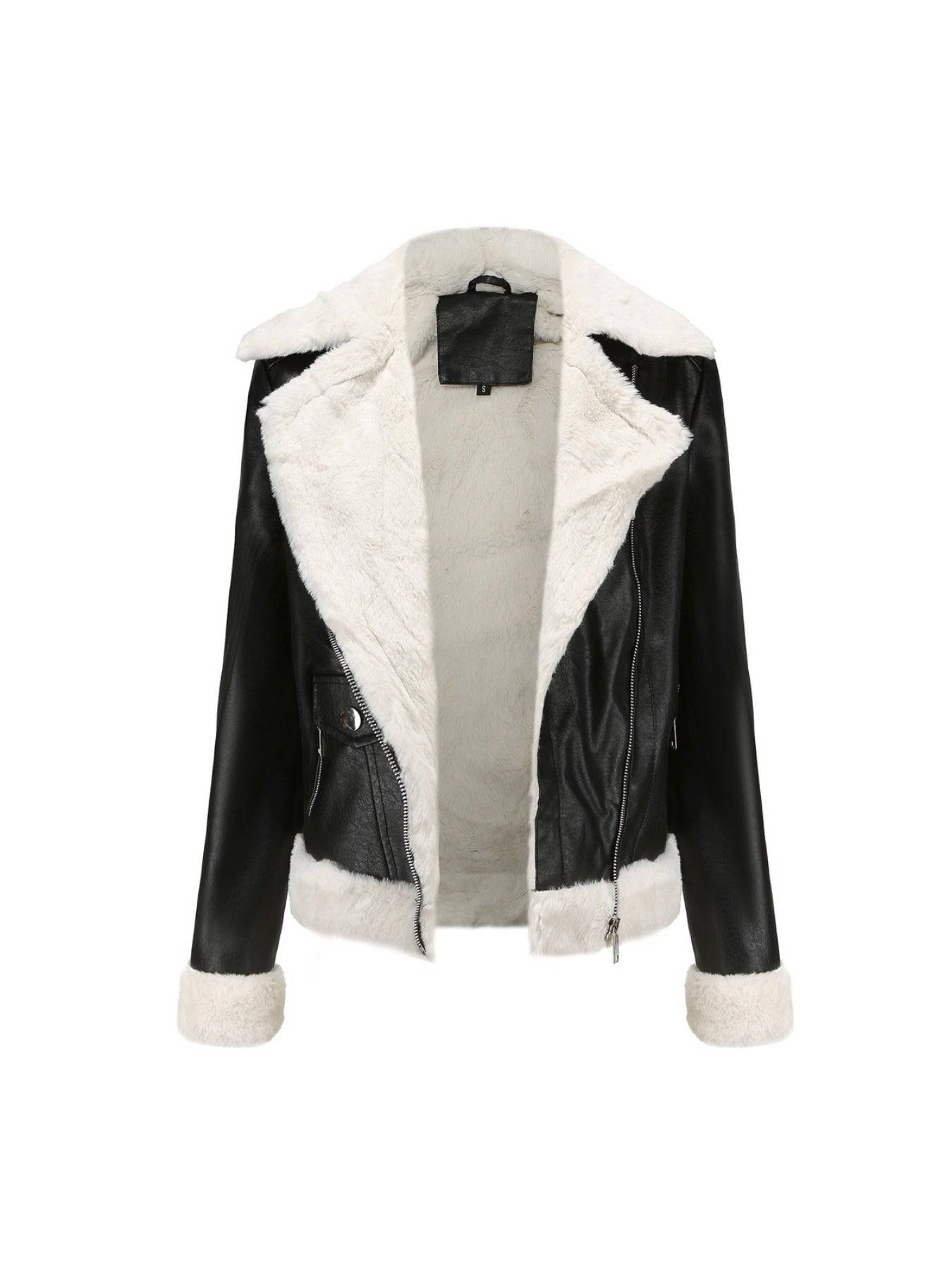 Fuzzy-Besatz Jacke - Lässiger Reißverschluss, warme Wintermode