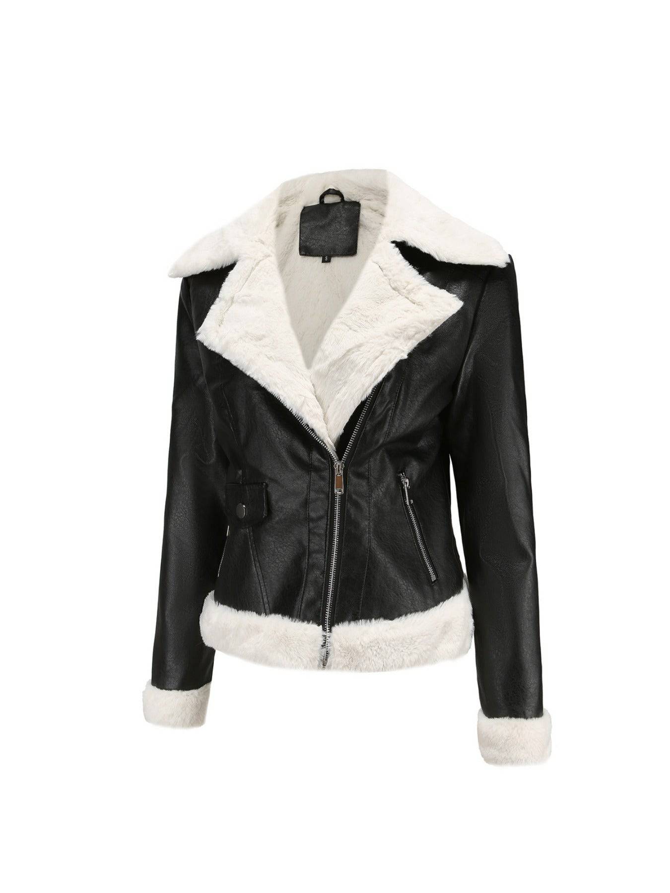 Fuzzy-Besatz Jacke - Lässiger Reißverschluss, warme Wintermode