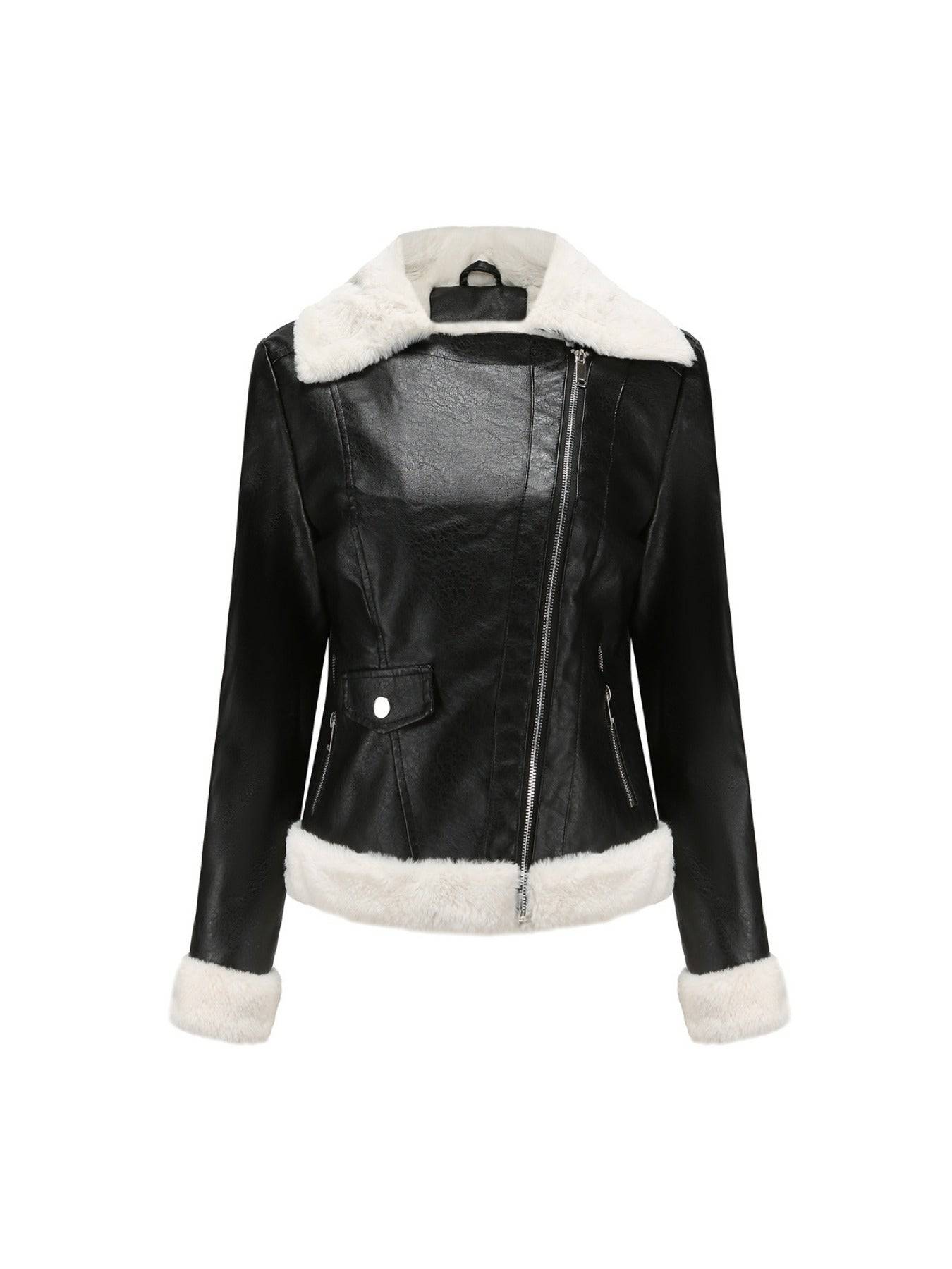 Fuzzy-Besatz Jacke - Lässiger Reißverschluss, warme Wintermode