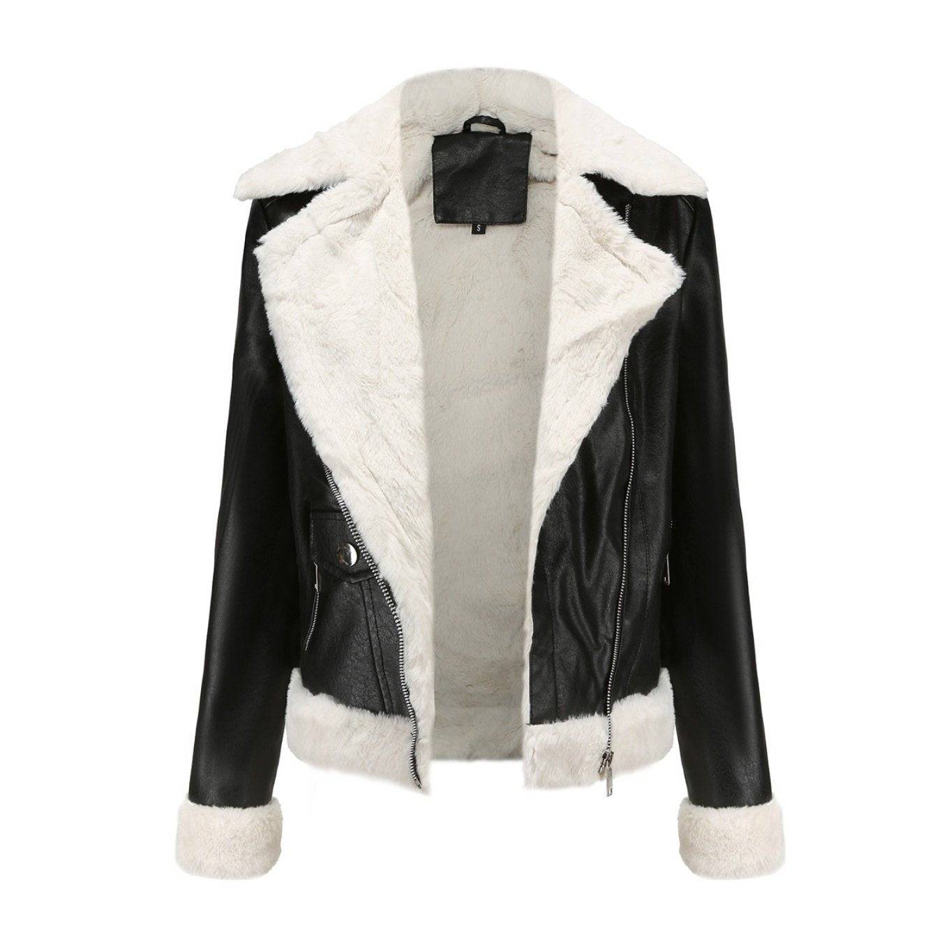 Fuzzy-Besatz Jacke - Lässiger Reißverschluss, warme Wintermode