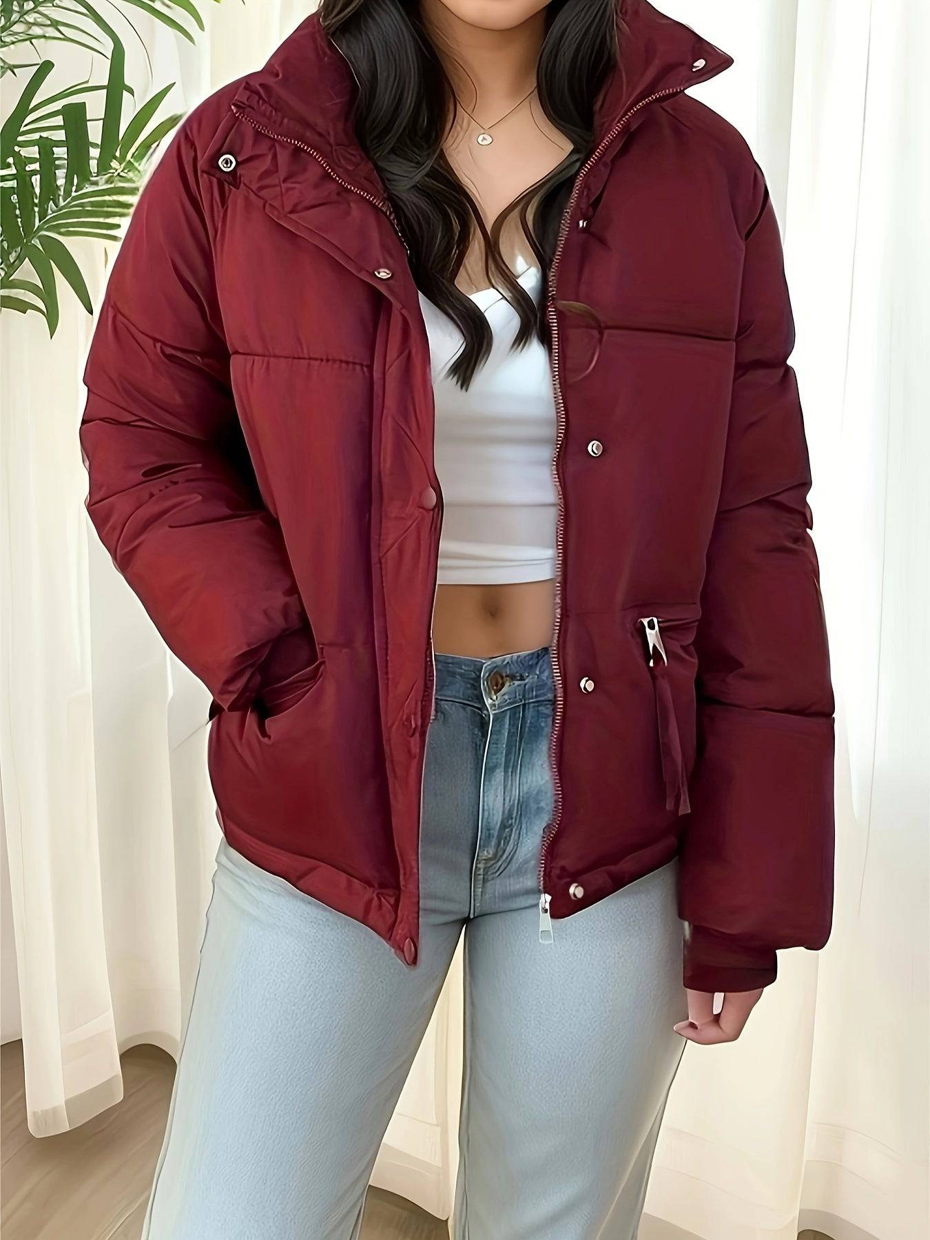 Hochgeschlossener Knopfverschlussmantel - Warm und stilvoll
(Winterjacke für Damen)