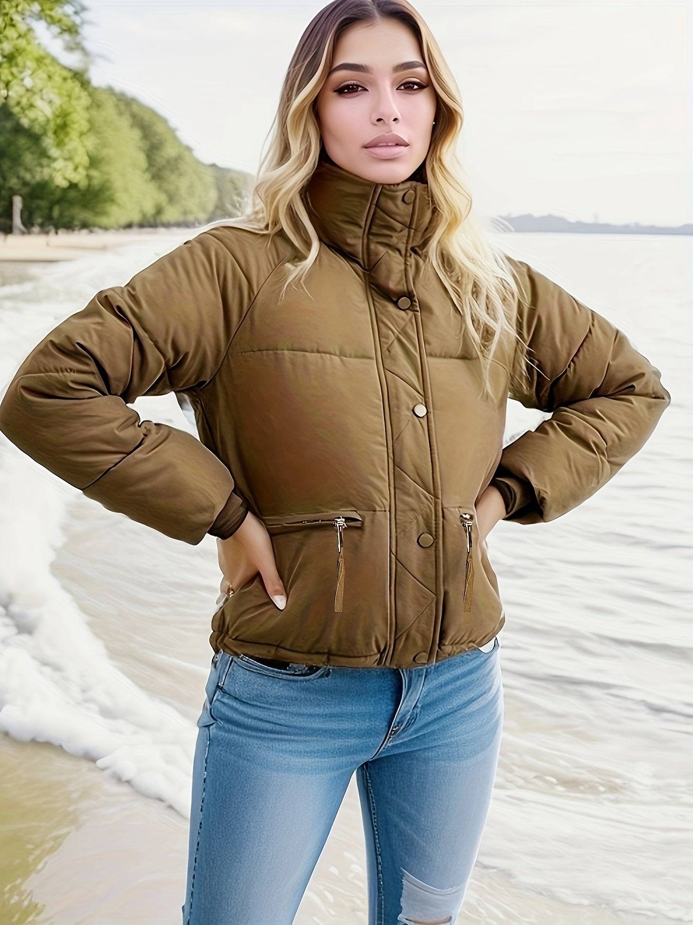 Hochgeschlossener Knopfverschlussmantel - Warm und stilvoll
(Winterjacke für Damen)