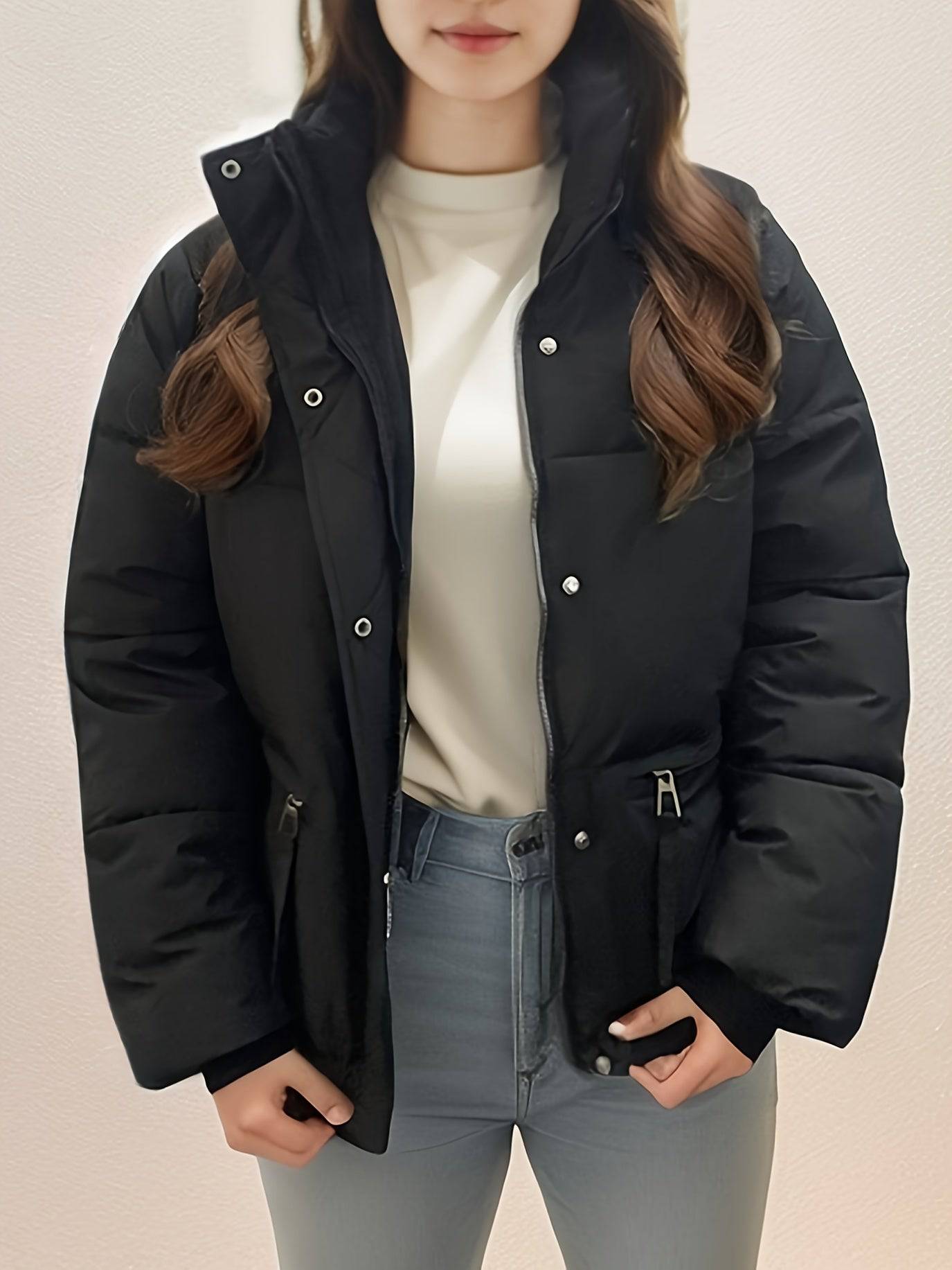 Hochgeschlossener Knopfverschlussmantel - Warm und stilvoll
(Winterjacke für Damen)