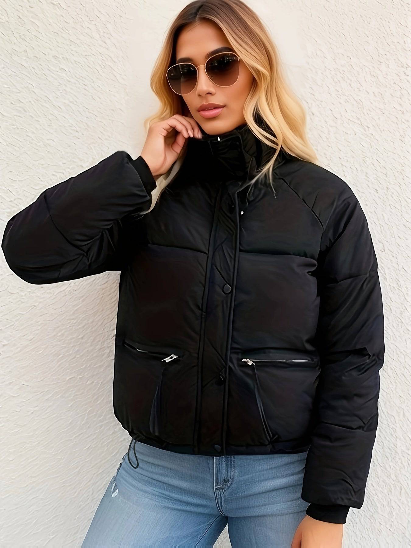 Hochgeschlossener Knopfverschlussmantel - Warm und stilvoll
(Winterjacke für Damen)