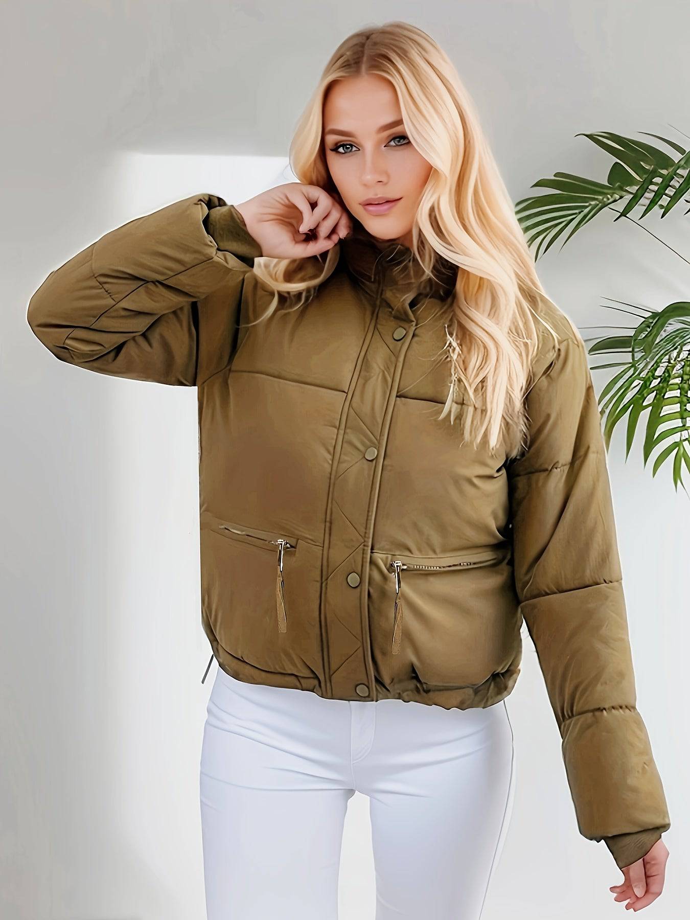 Hochgeschlossener Knopfverschlussmantel - Warm und stilvoll
(Winterjacke für Damen)