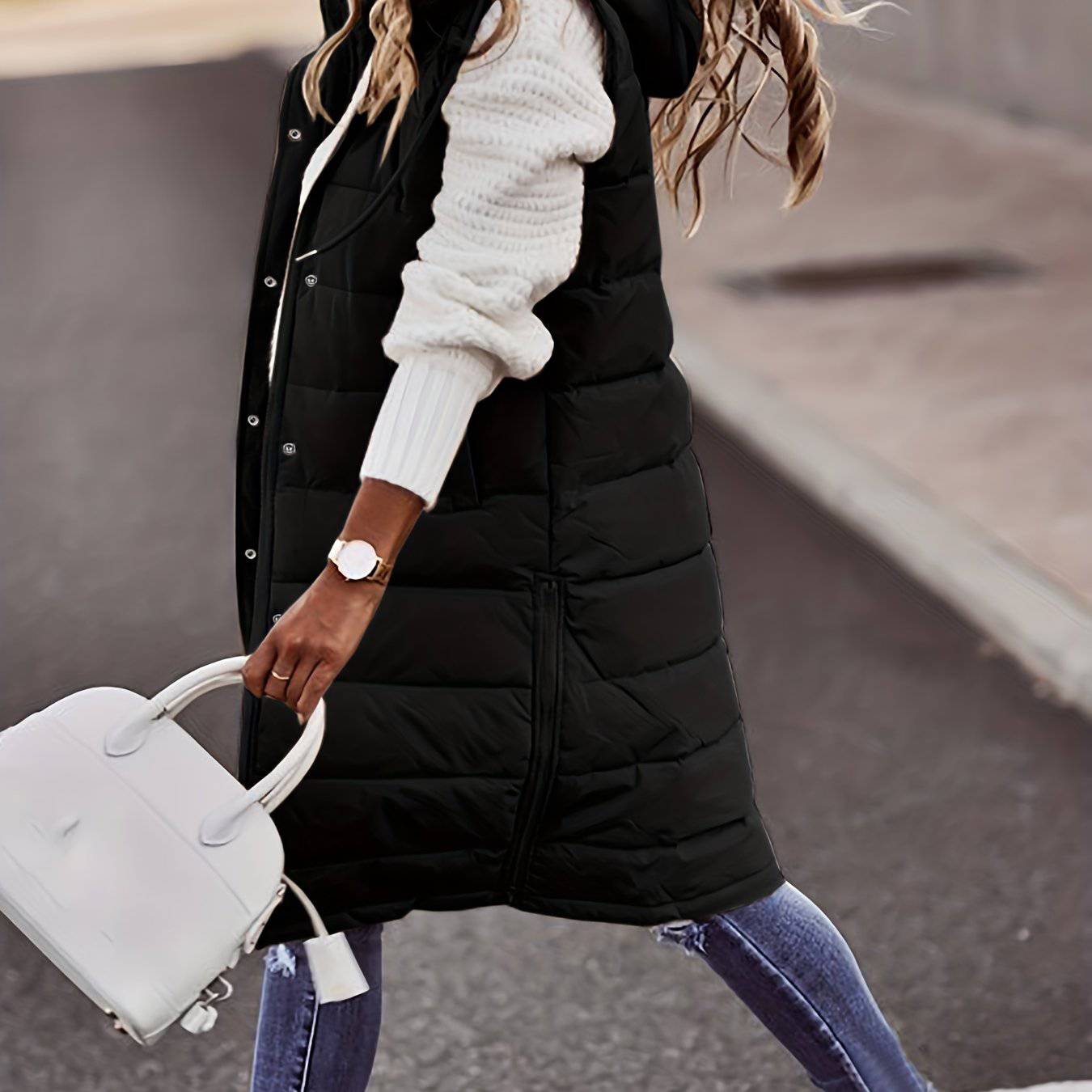 Kapuzenärmellose Winterjacke - Vielseitig, Lässig, Damenbekleidung