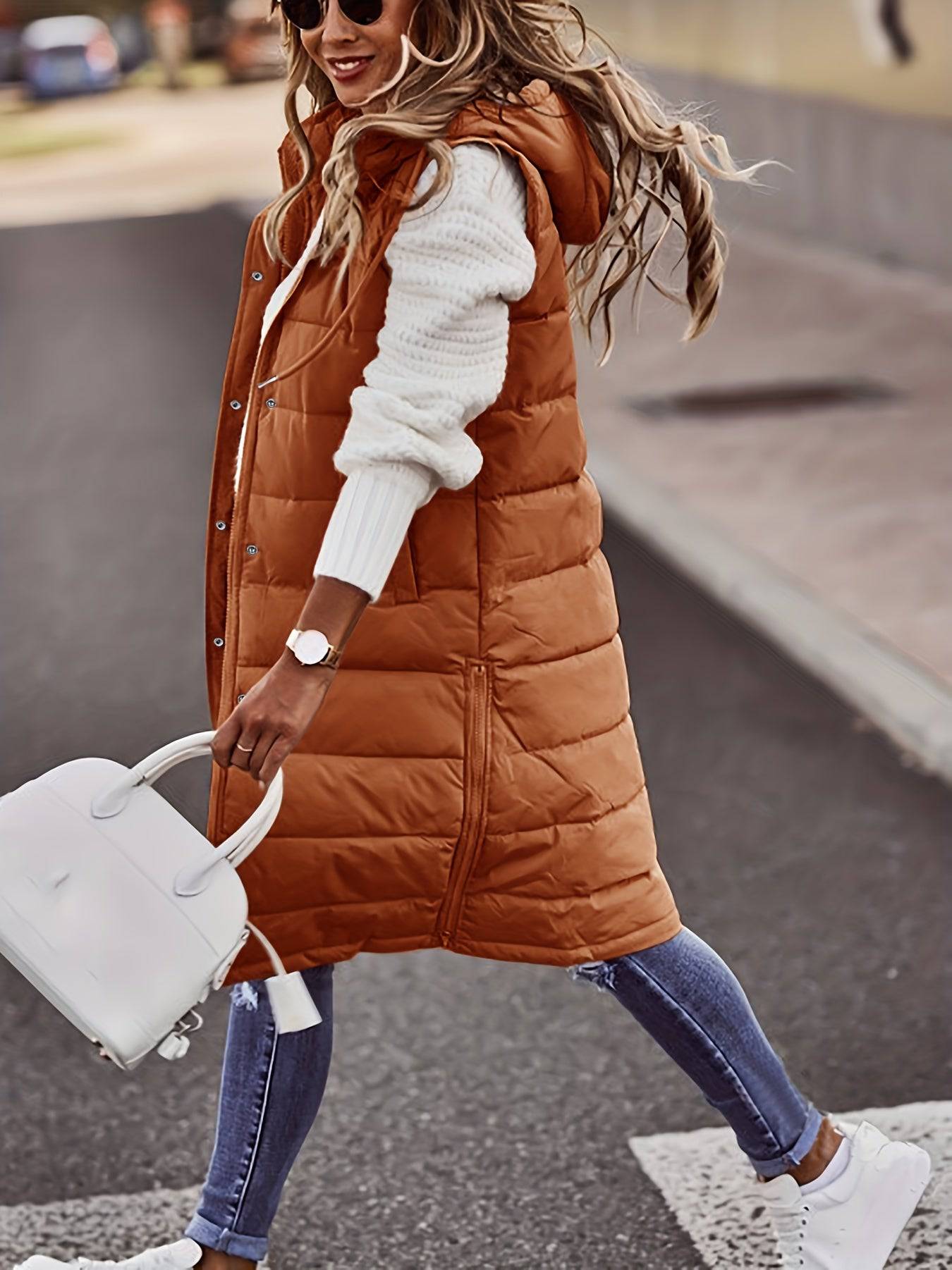 Kapuzenärmellose Winterjacke - Vielseitig, Lässig, Damenbekleidung