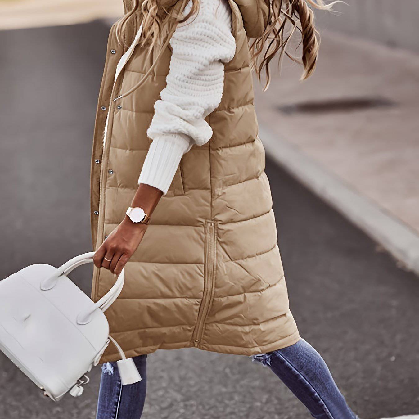 Kapuzenärmellose Winterjacke - Vielseitig, Lässig, Damenbekleidung