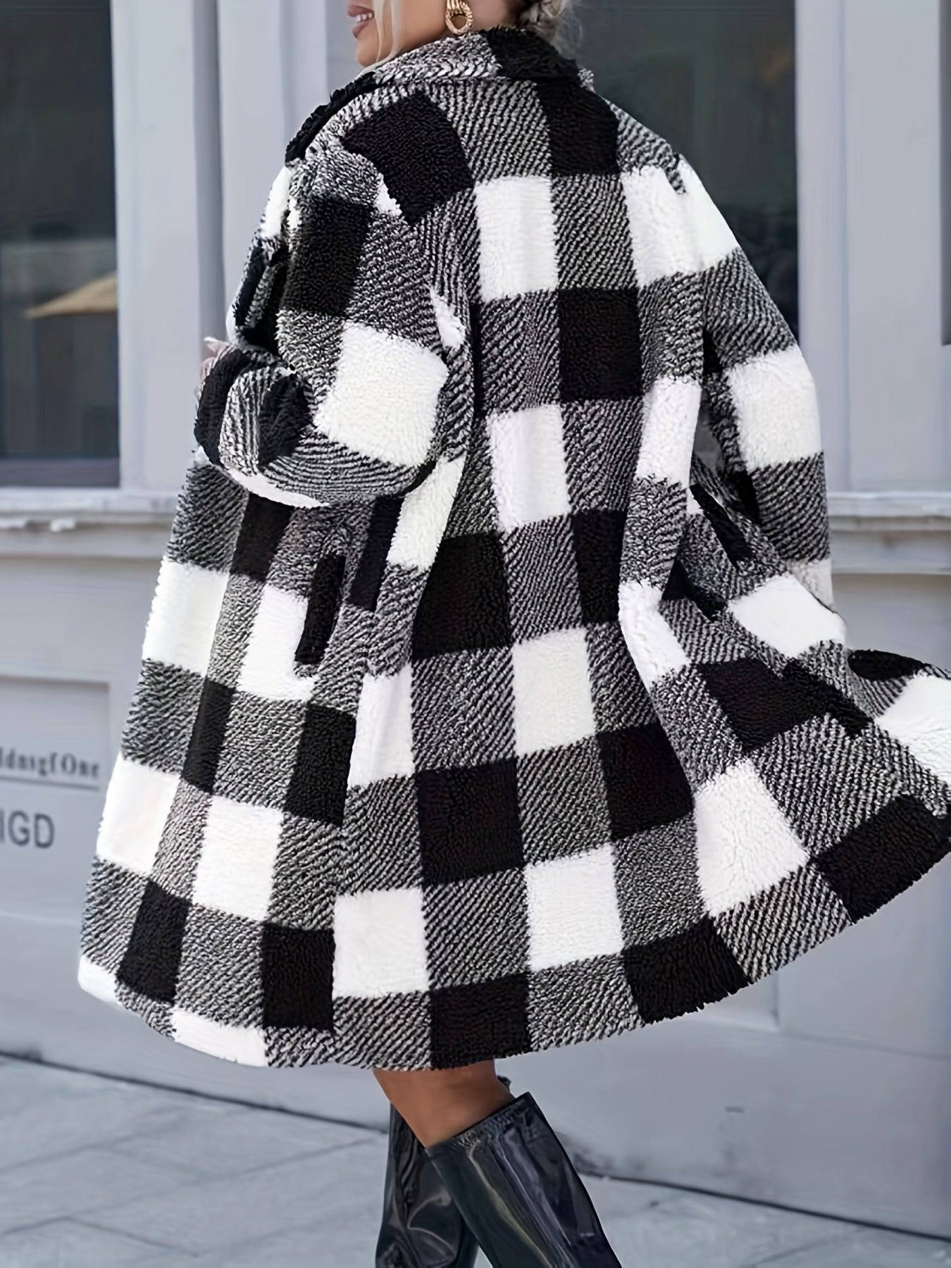 Plüschmantel mit Karomuster - warm, trendy, perfekt für Herbst und Winter