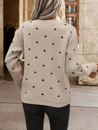 Eleganter Rundhals-Pullover mit Polka Dots, Damenbekleidung