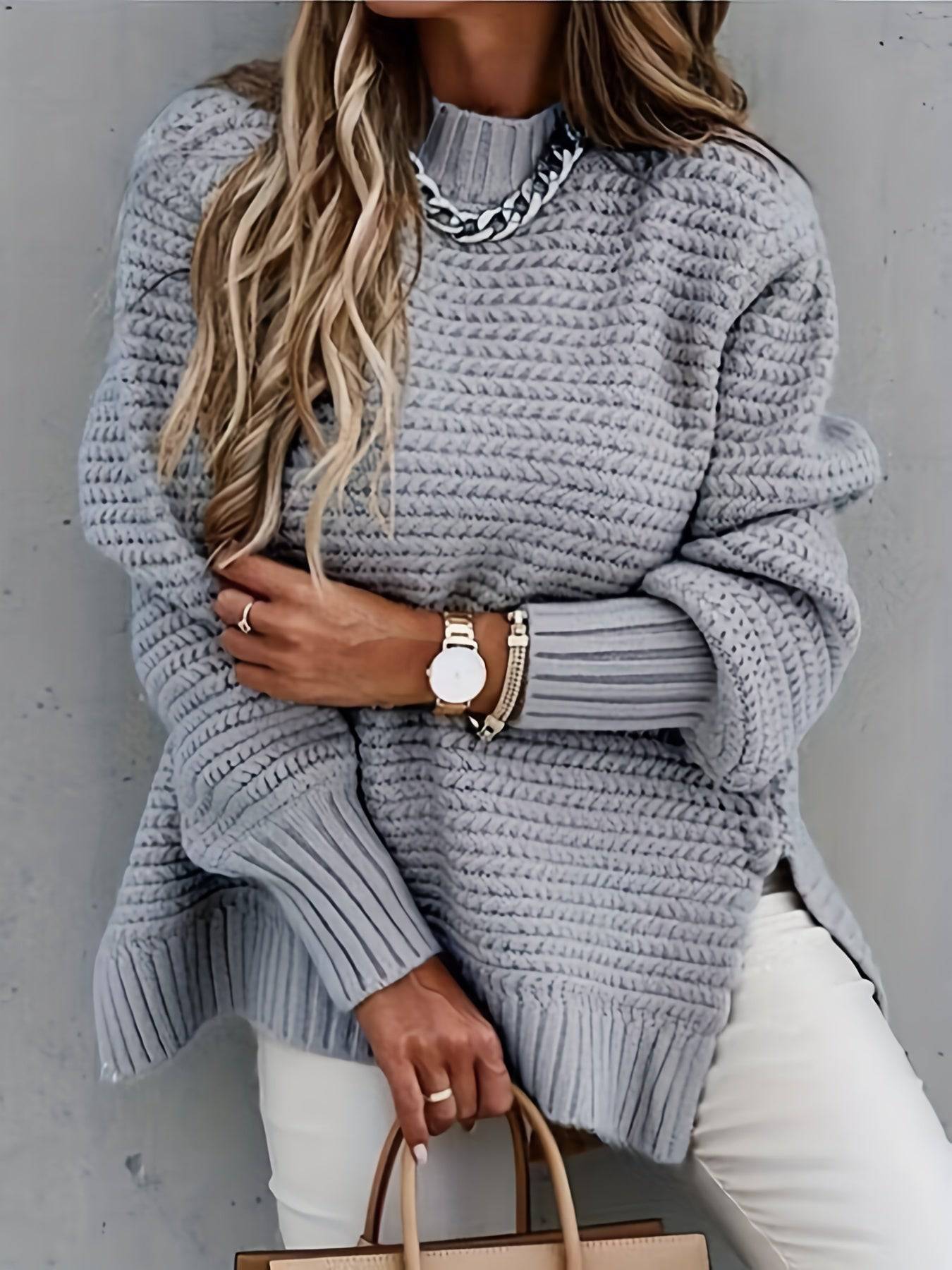 Rollkragen Strickpullover - Lässiger Langarm Pullover für Damen