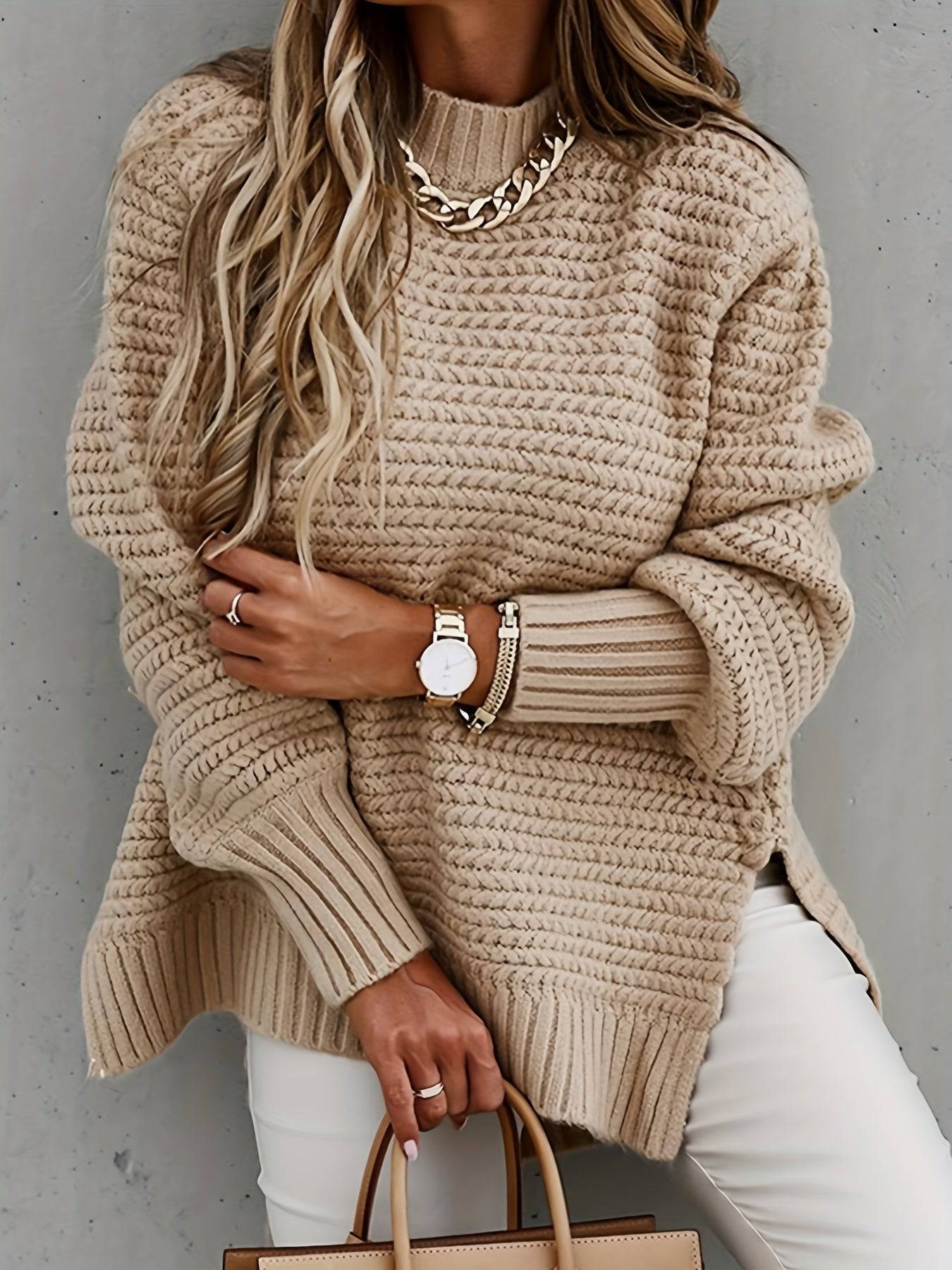 Rollkragen Strickpullover - Lässiger Langarm Pullover für Damen