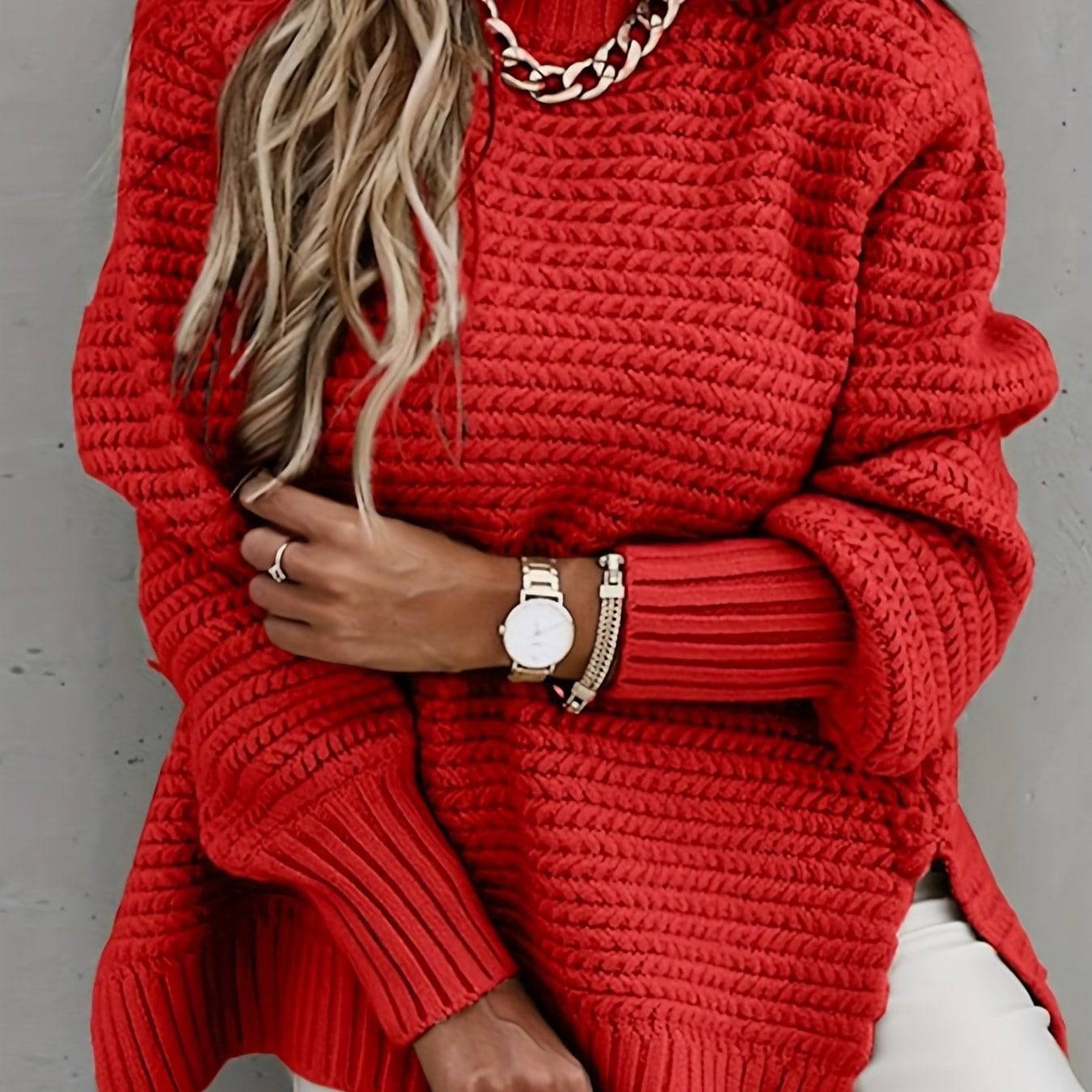 Rollkragen Strickpullover - Lässiger Langarm Pullover für Damen