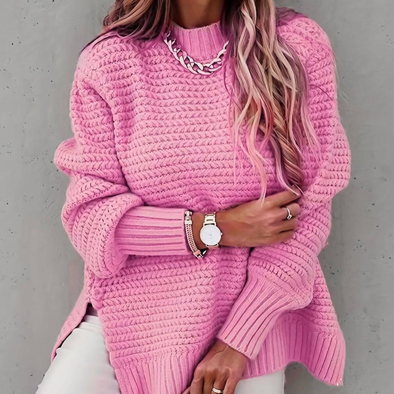 Rollkragen Strickpullover - Lässiger Langarm Pullover für Damen