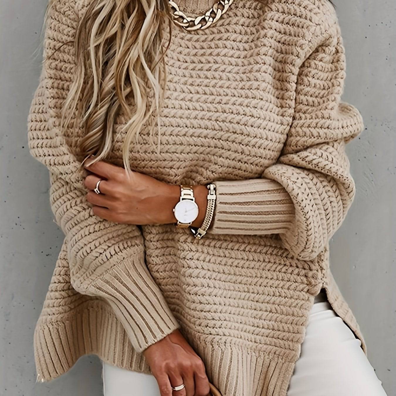 Rollkragen Strickpullover - Lässiger Langarm Pullover für Damen