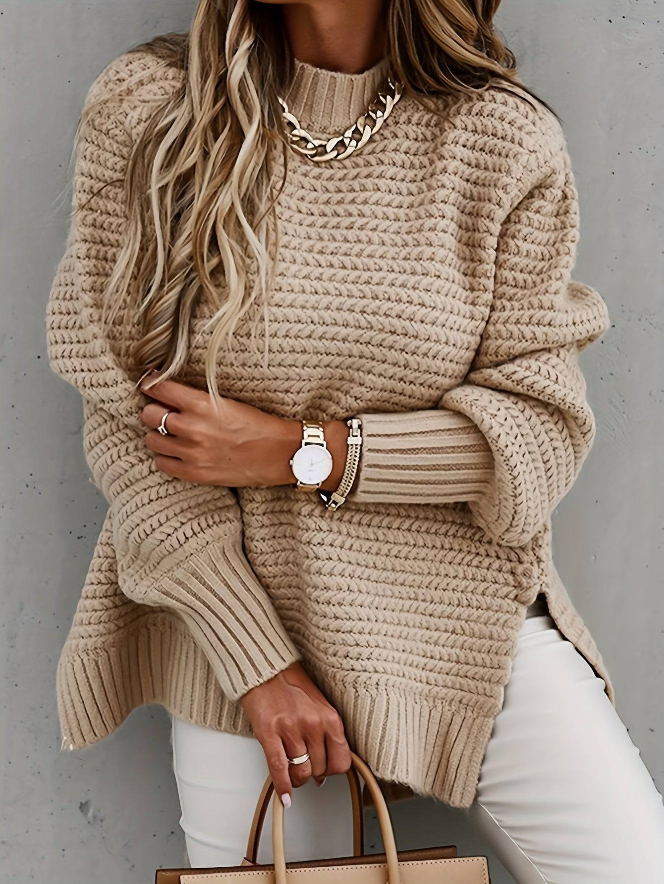 Rollkragen Strickpullover - Lässiger Langarm Pullover für Damen