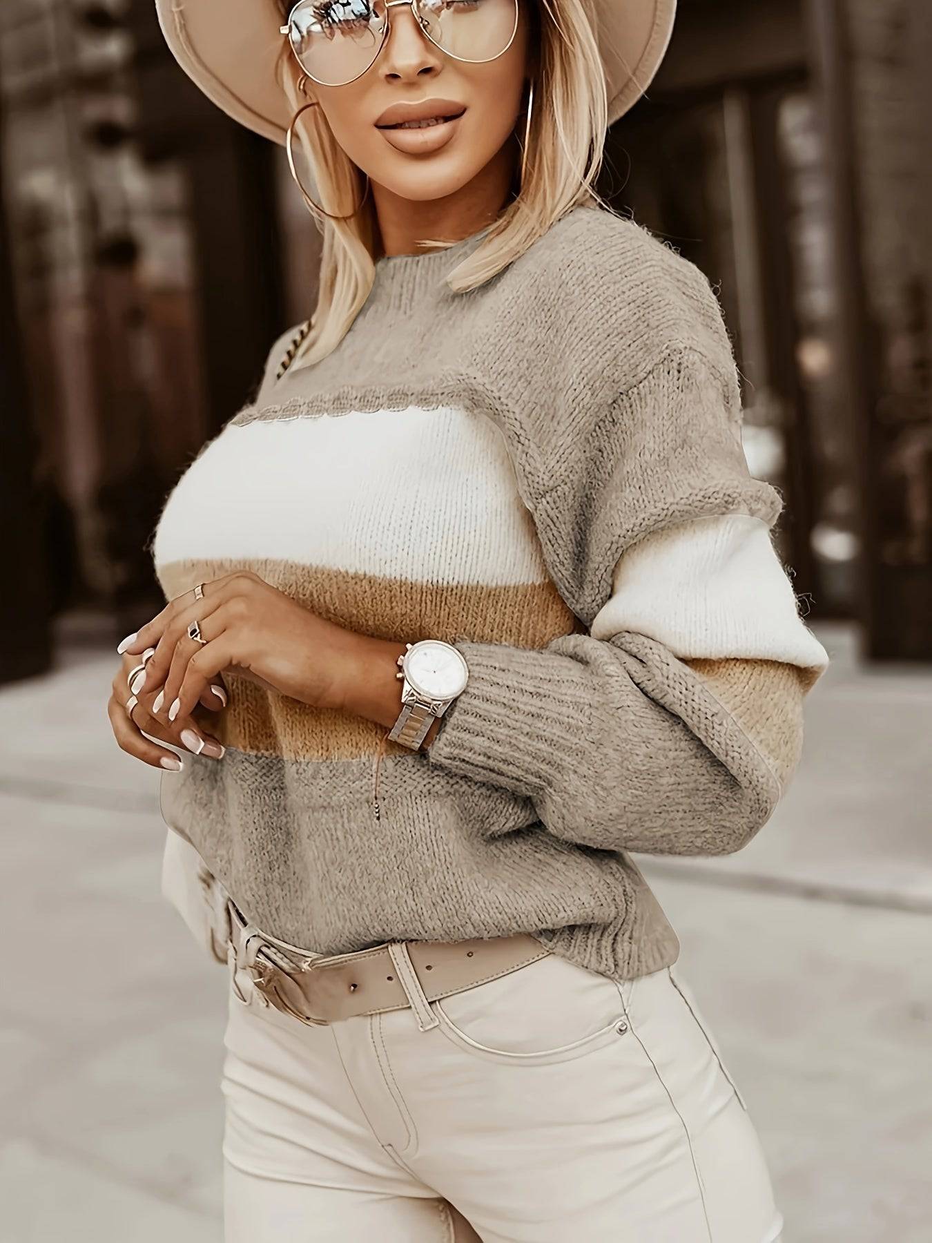 Farbblock-Pullover mit Rundhalsausschnitt - Trendig, lässig und bequem!